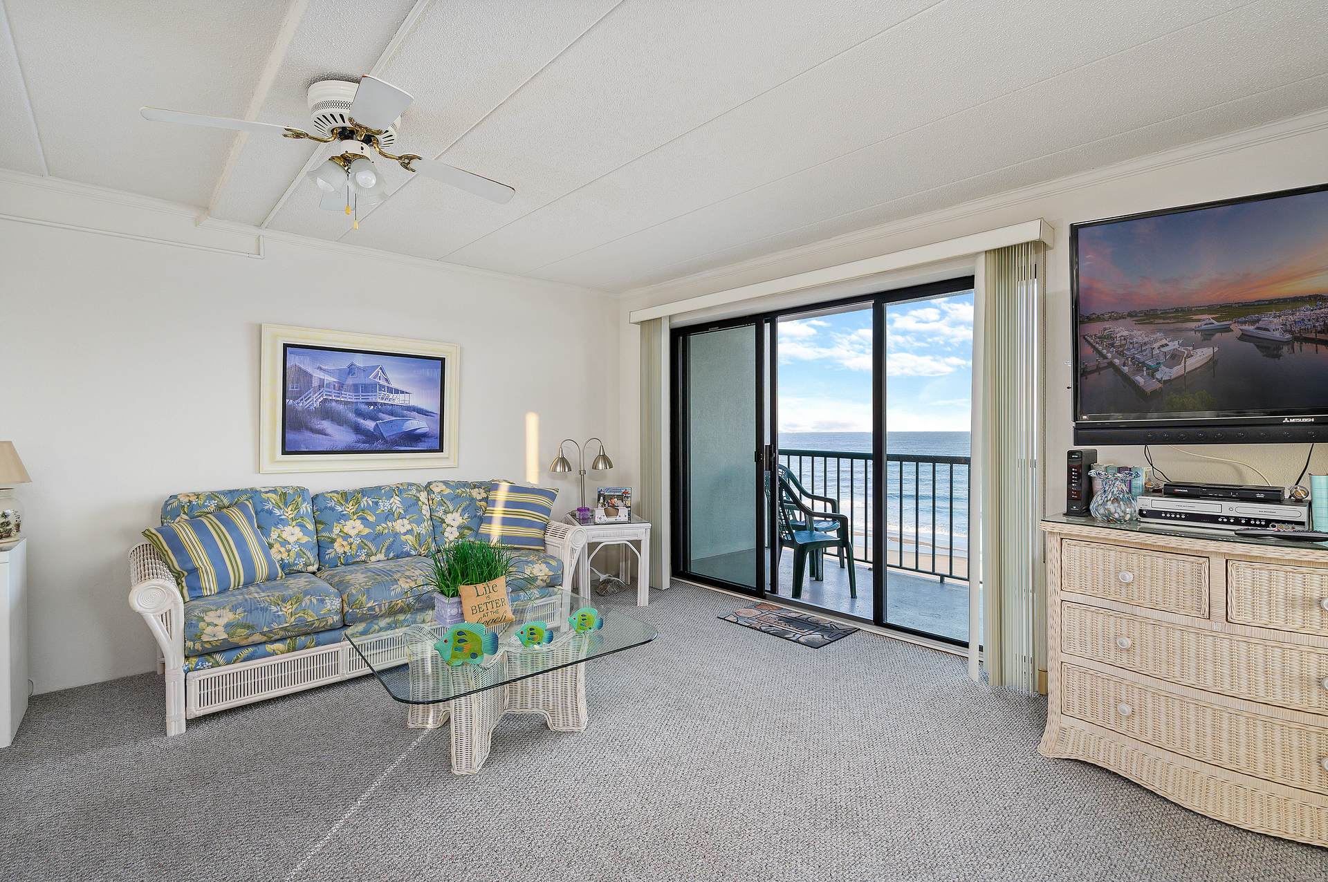 Relax in the AC and watch the ocean right from one of the couches.