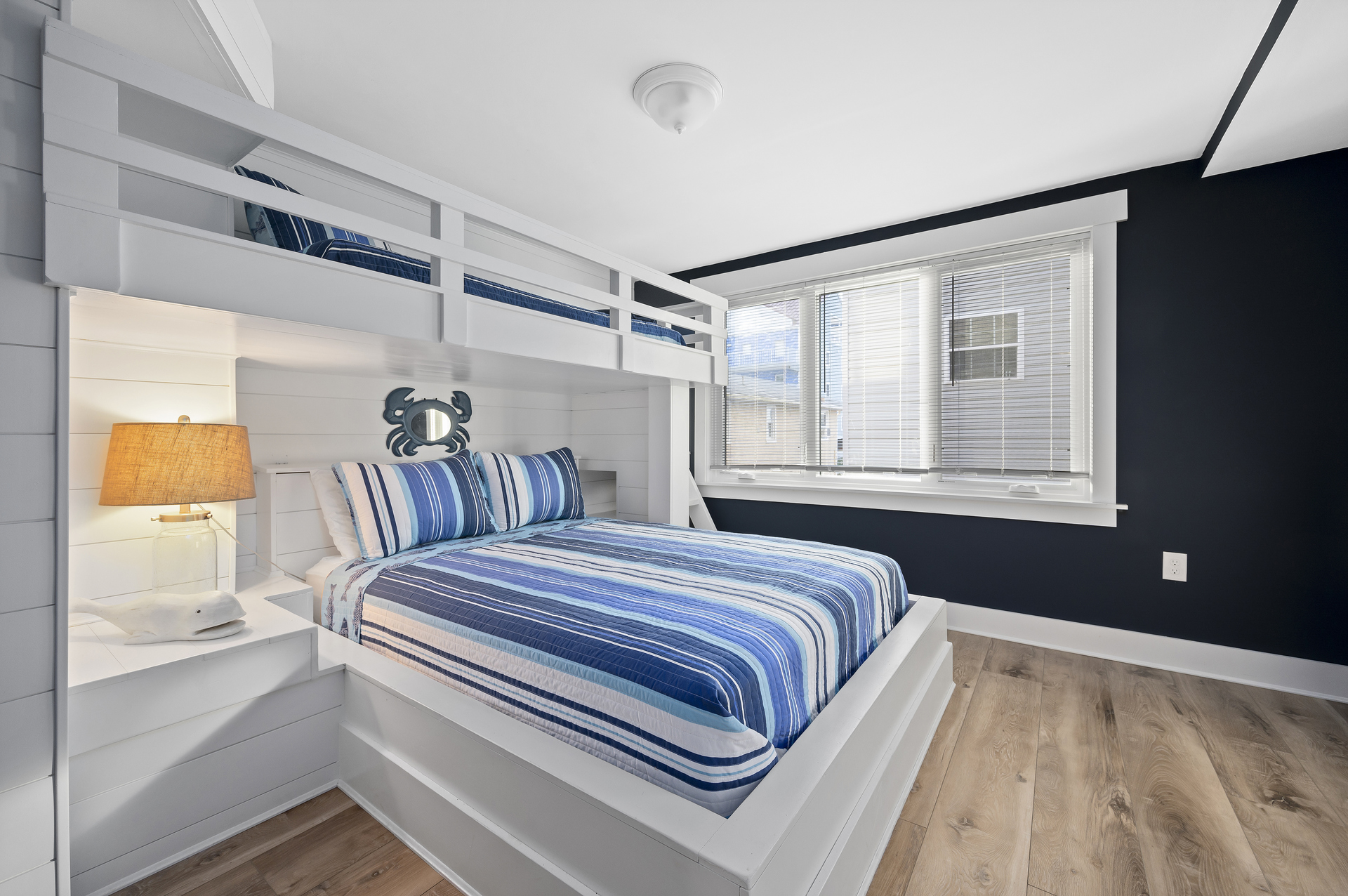 Pyramid Bunk has comfy Twin Bed over Queen Bed.