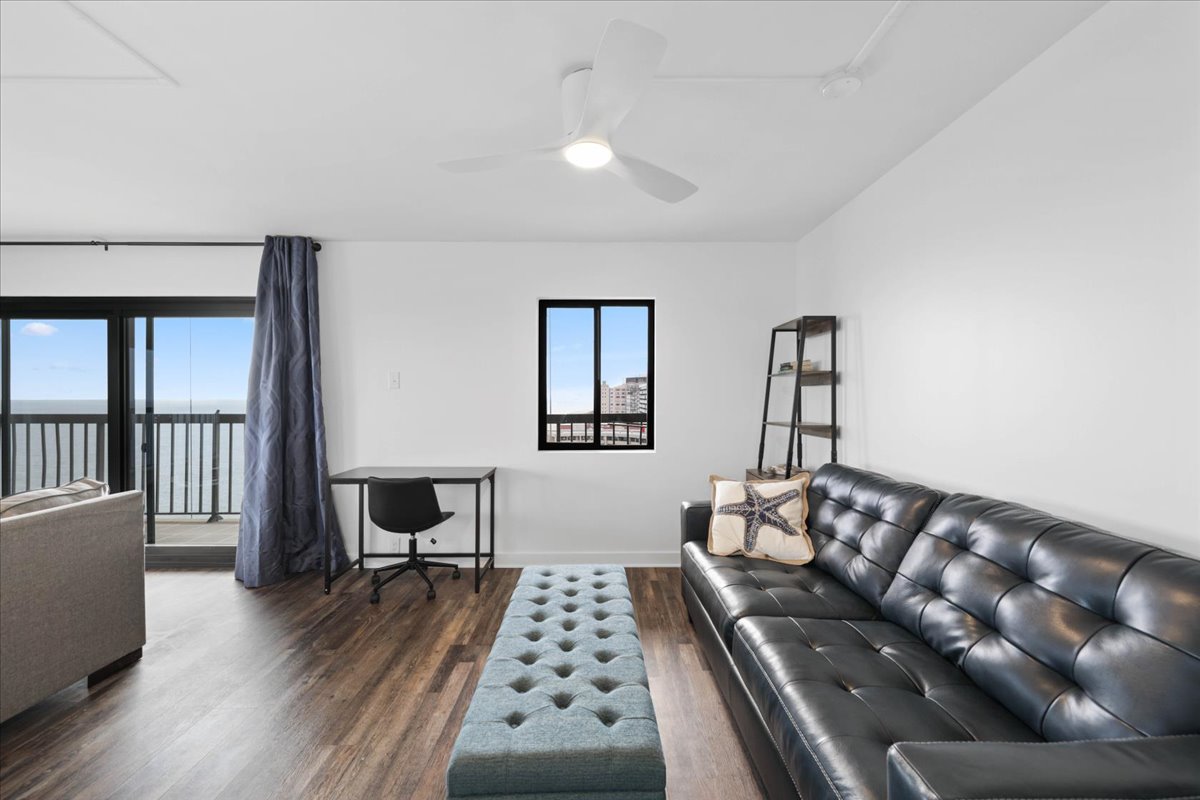 The Cozy Sleeper Sofa is conveniently separated from the Living Area.