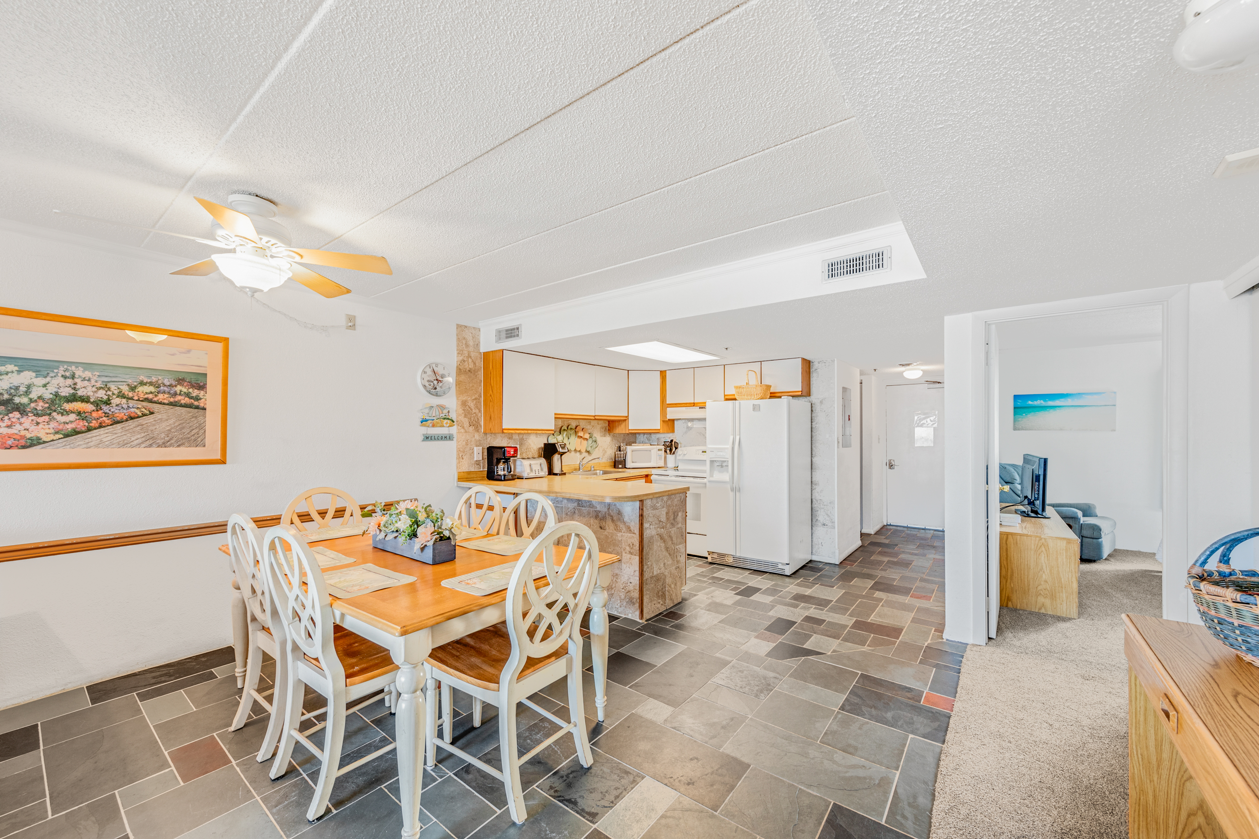 Enjoy dinner with the family at the dining table.