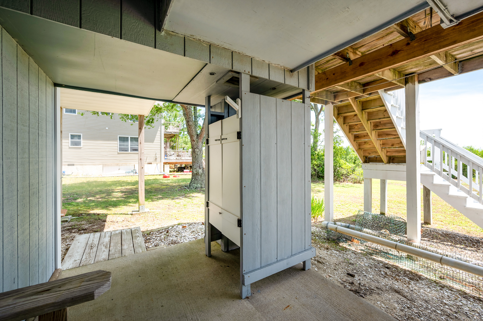 Rinse off after playing in the water in the Outdoor Shower.
