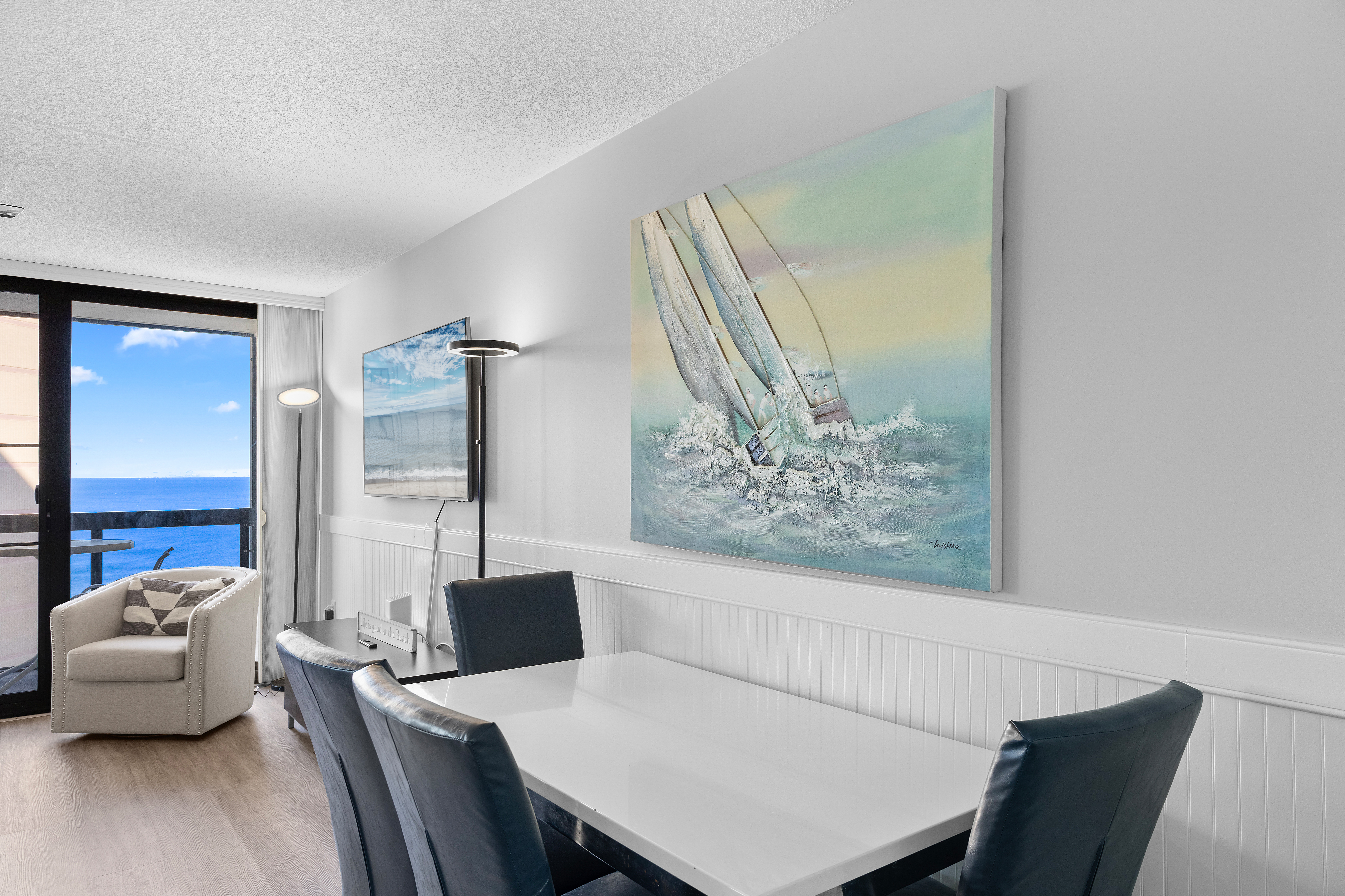 Enjoy dinner at the dining table.