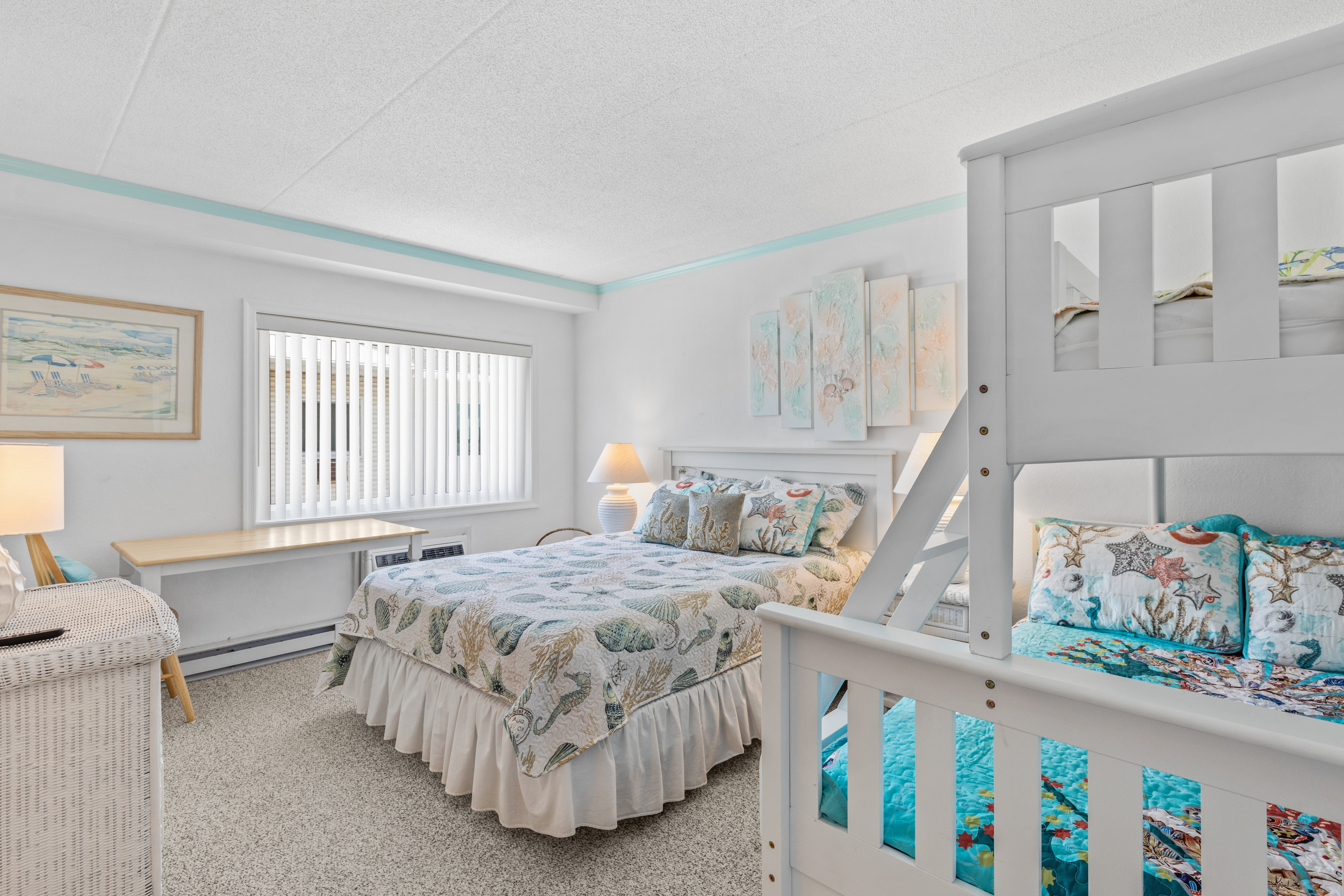 Across the hall, Bedroom 2 comfortably sleeps 5.