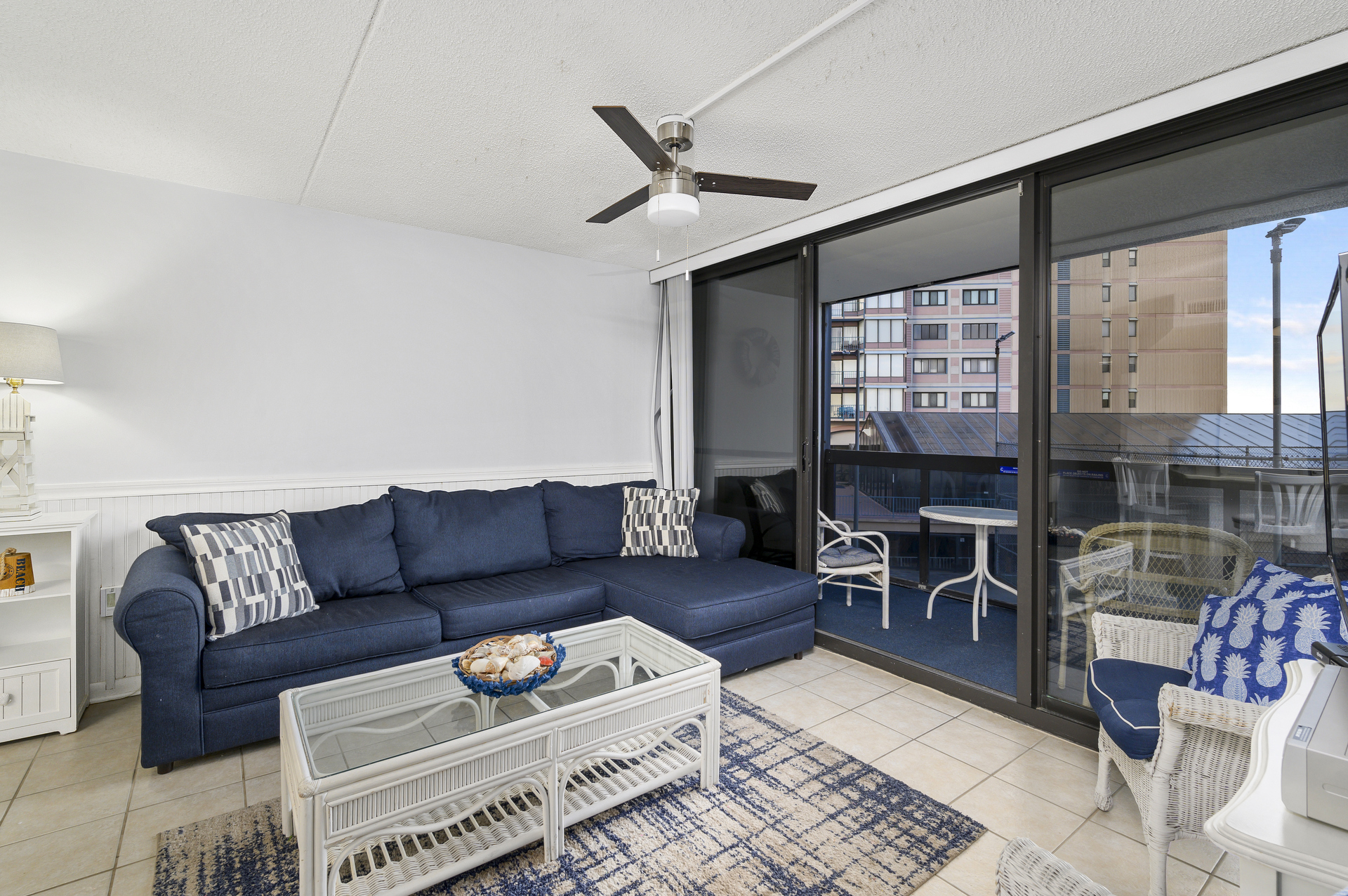 Sink into the cozy couch, which doubles as a Queen Sleeper Sofa, after a fun day in the sun!