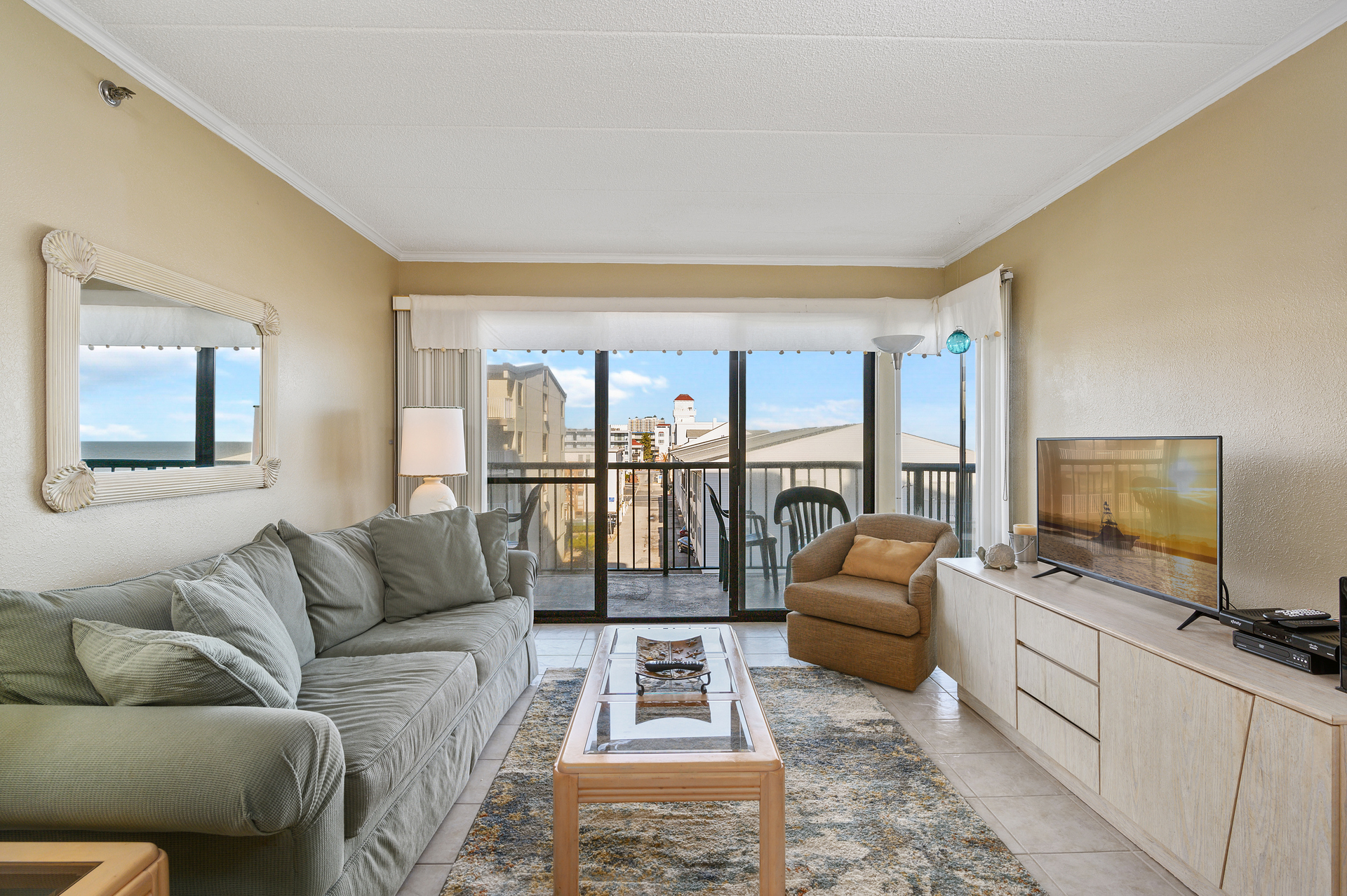 Open living space with plenty of seating and even a Queen Sleeper Sofa