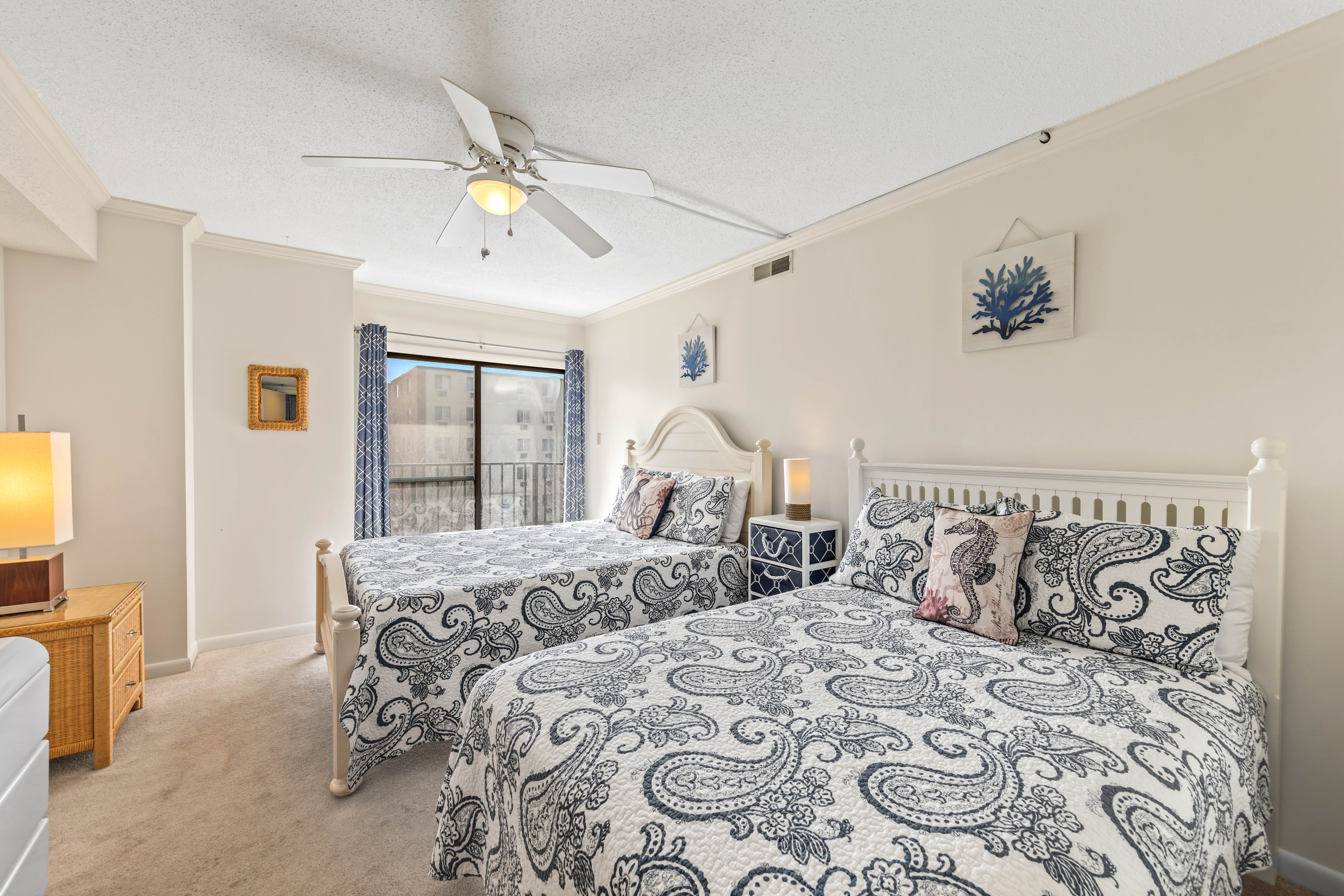 Adorned in nautical blues throughout.