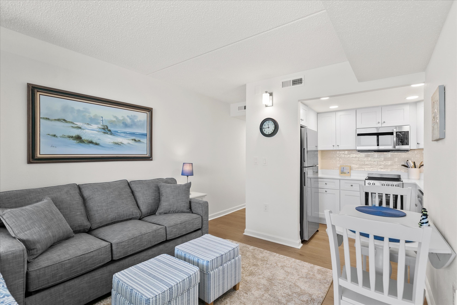 Relax on the sofa while planning your meals or chatting with family in the kitchen.