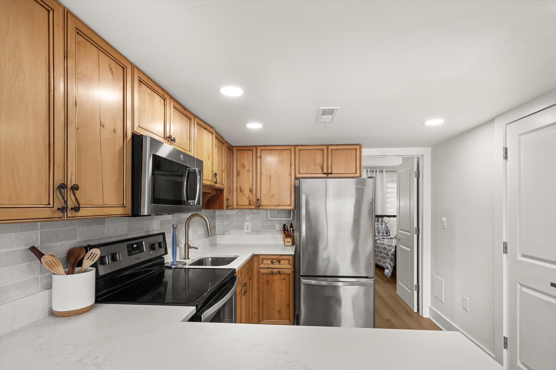 Updated with stainless steel appliances.