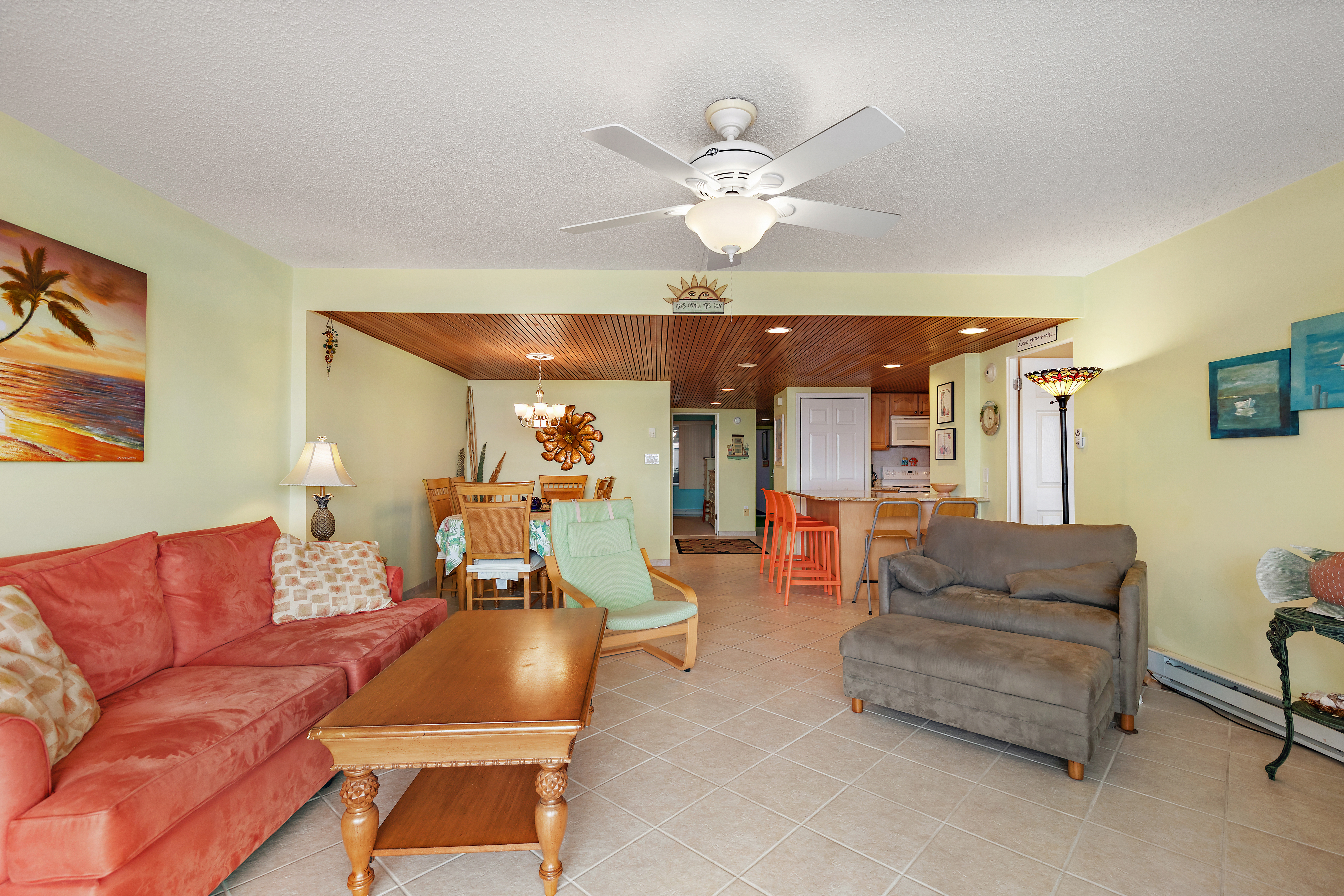 Plenty of cozy seating to relax after a long day at the beach!