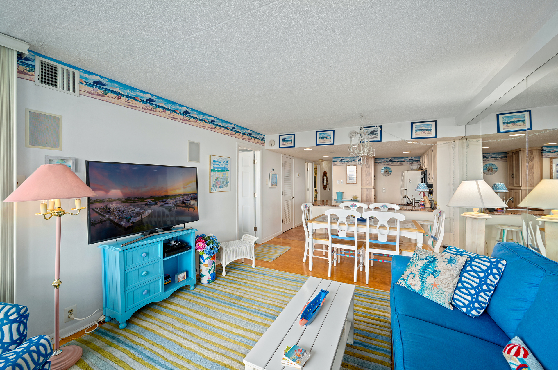 Relax in the AC and enjoy Flat Screen Satellite TV & Free Wi-Fi after a fun filled day on the Beach.