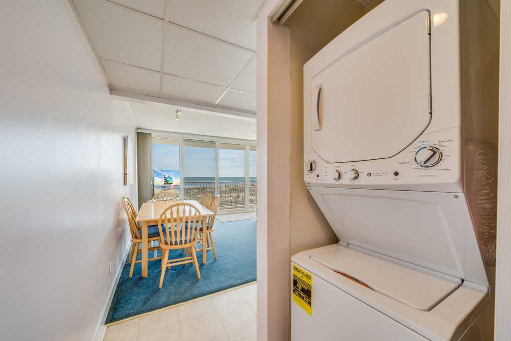 There is a stackable Washer/Dryer for your convenience.