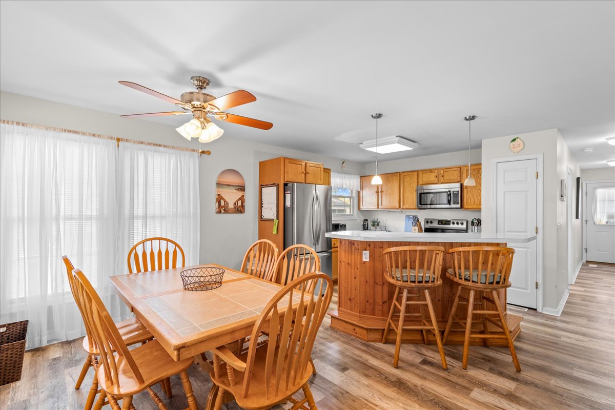 Dining Table and Breakfast Bar seat 8 together.