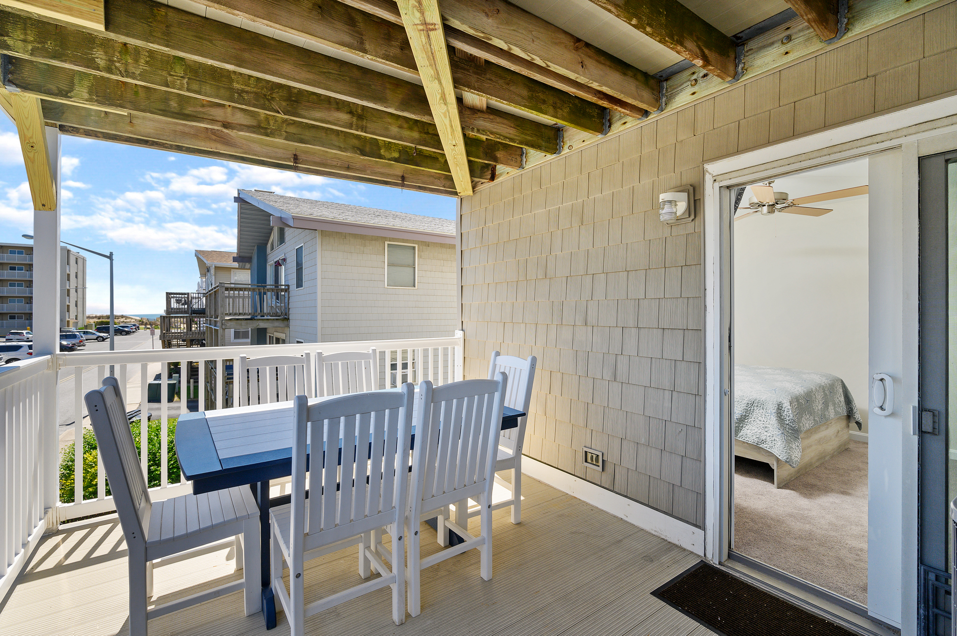 Slip out to the private Balcony, just perfect to relax after a long day or even to enjoy a family dinner in the Salty Sweet Ocean Breeze