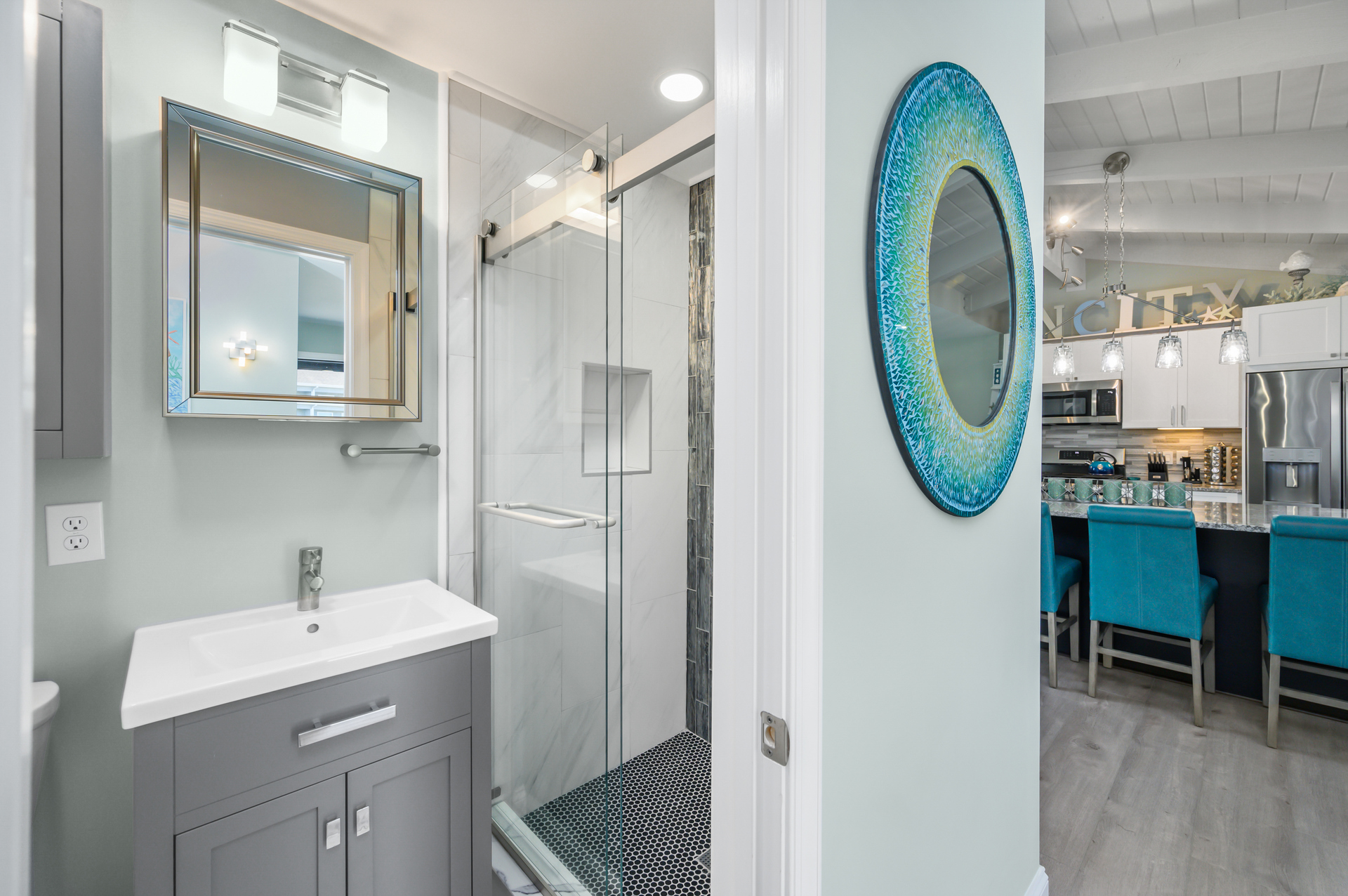 Shared hall bath convenient to the bedrooms & living areas