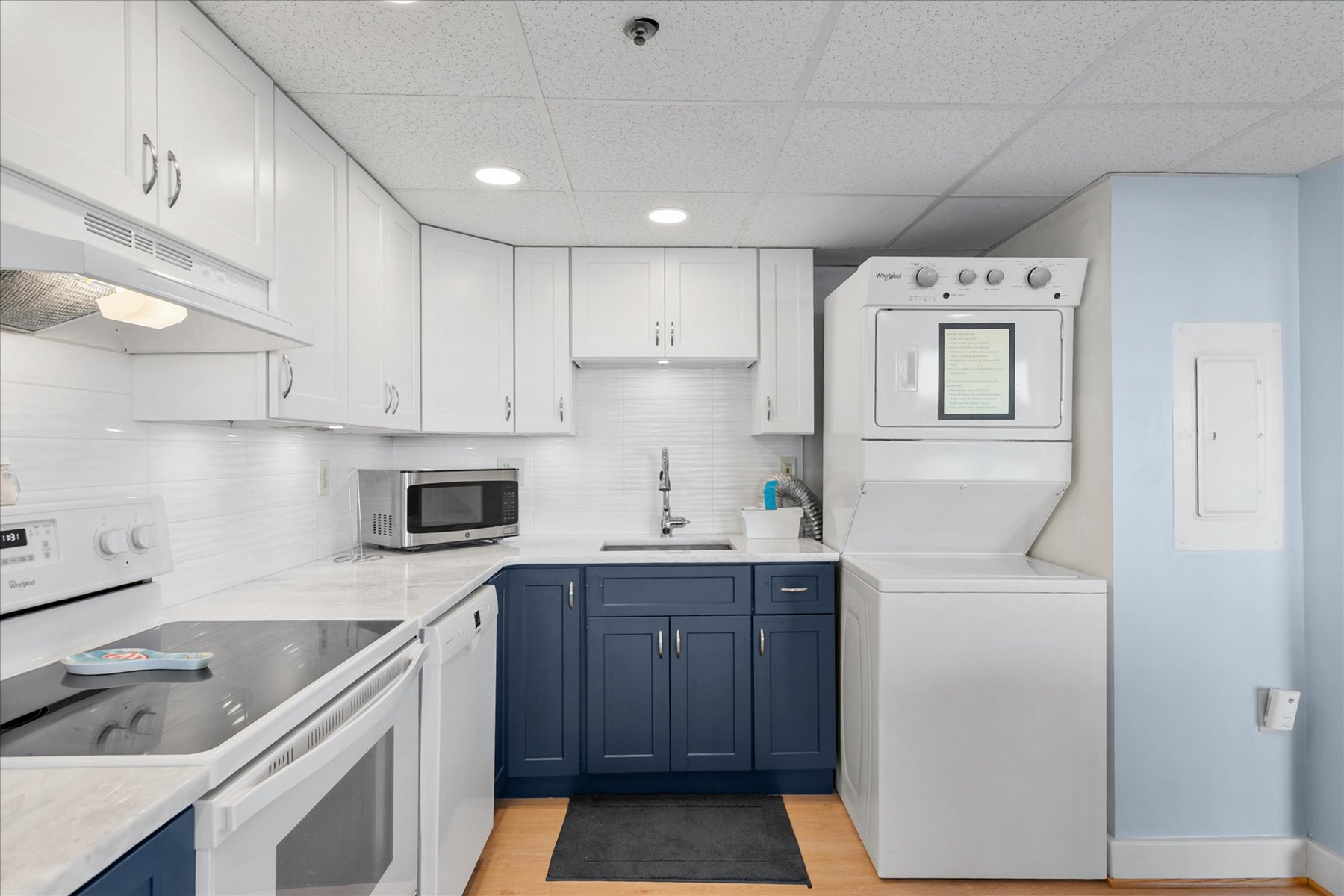 Stacked washer and dryer for your convenience.