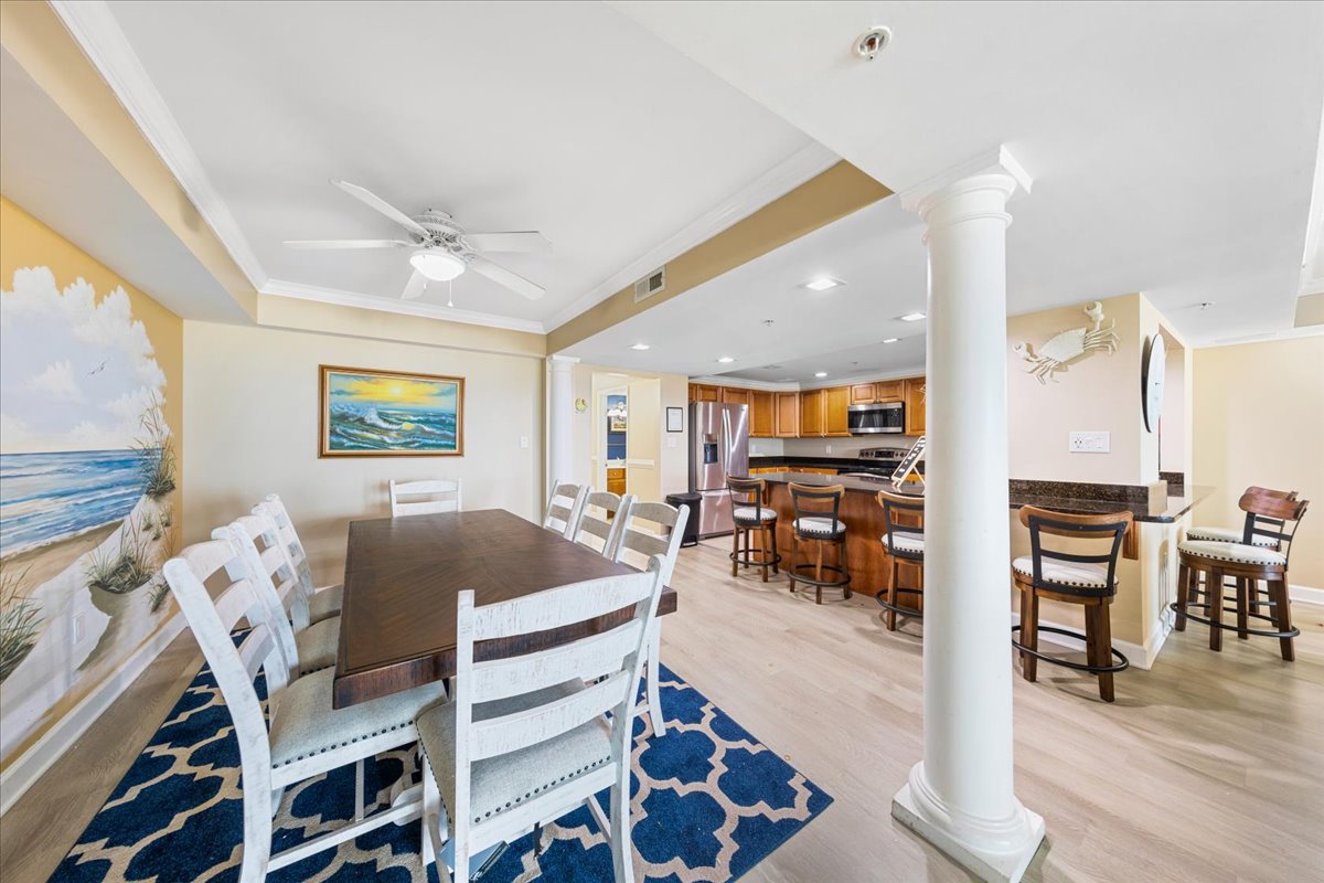Reconnect with Loved Ones in the Open Dining Area with Brand New Furnishings.