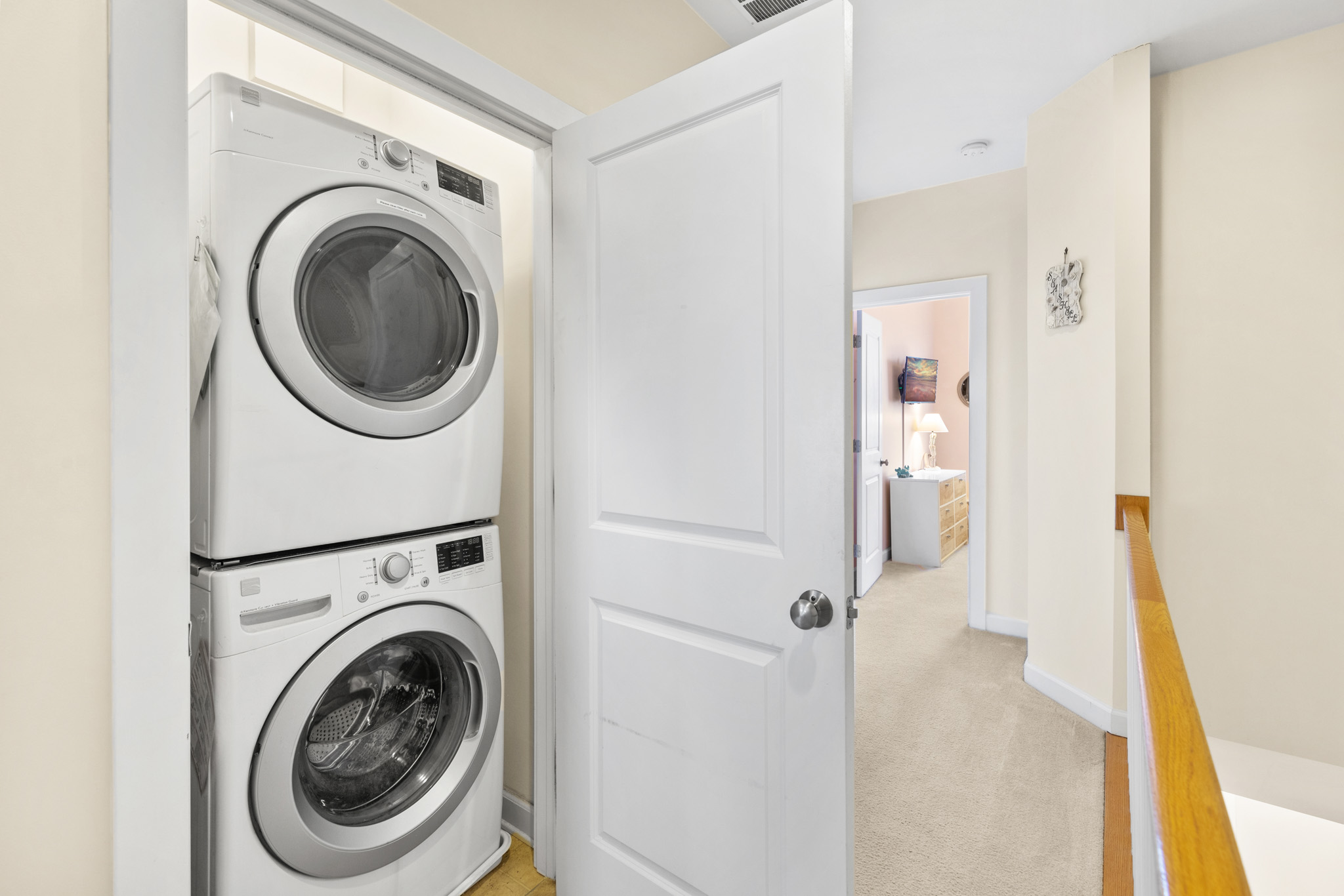 Stacked washer and dryer for your convenience.