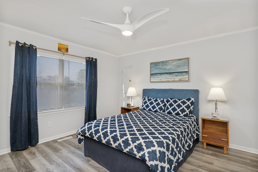 Bedroom 1 is a Master with a comfy Queen Bed.