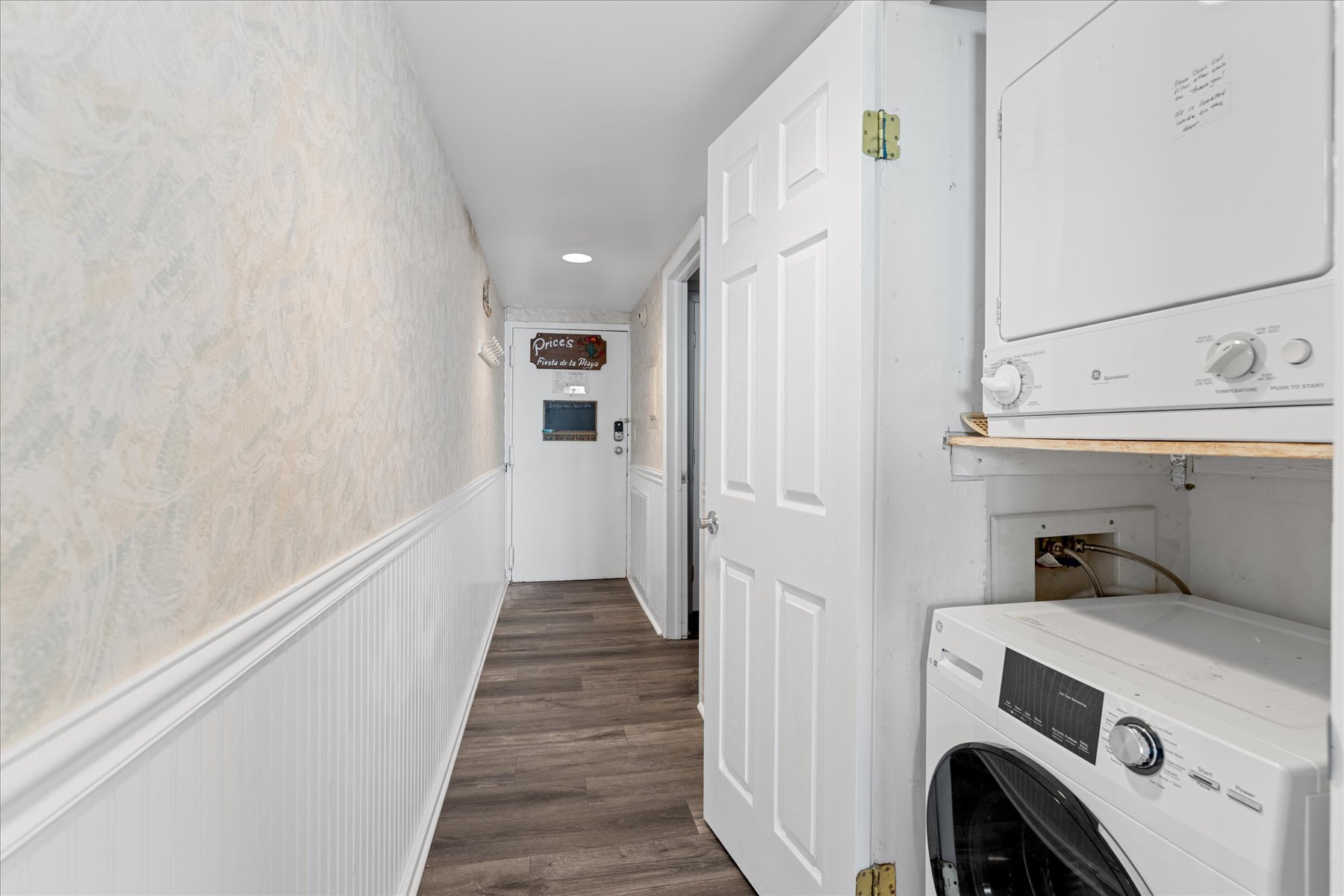 A stacked Washer/Dryer in the hall for your use.