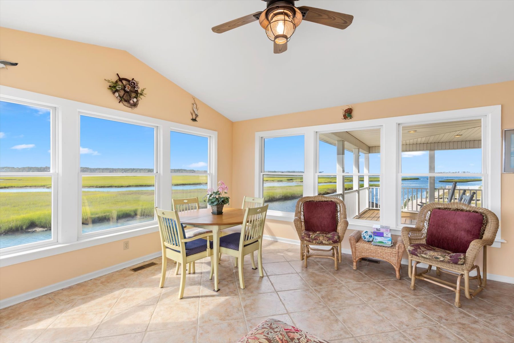 Sip your morning coffee and watch Herons, Eagles, and Egrets fish for their morning meal.