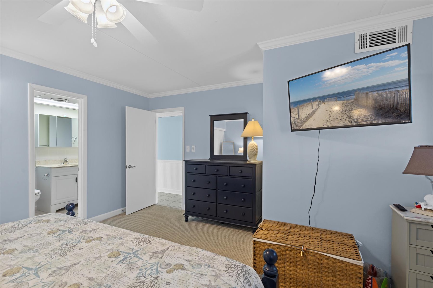 There is a Flat screen TV so you can watch your favorite show while drifting off to sleep