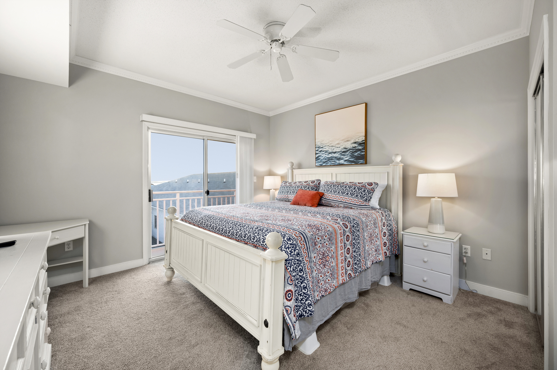 Primary Bedroom has a comfy King and Balcony Access.