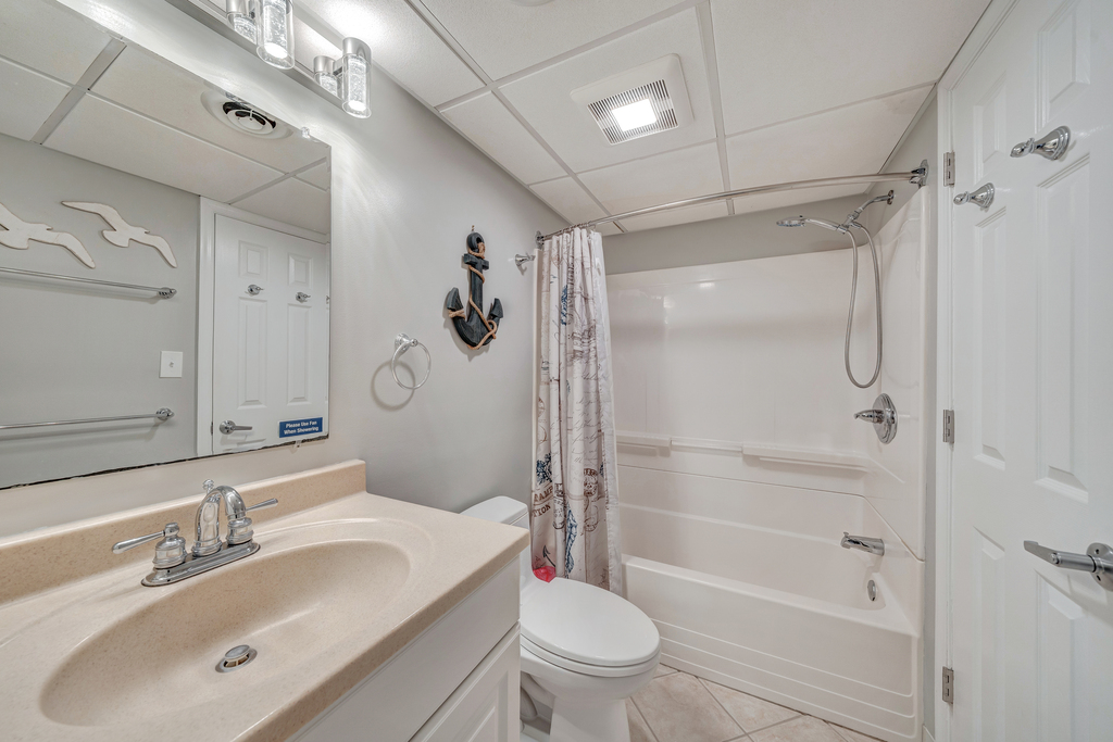 The Full Bath with Shower/Tub combo is perfect after a long day at the beach!