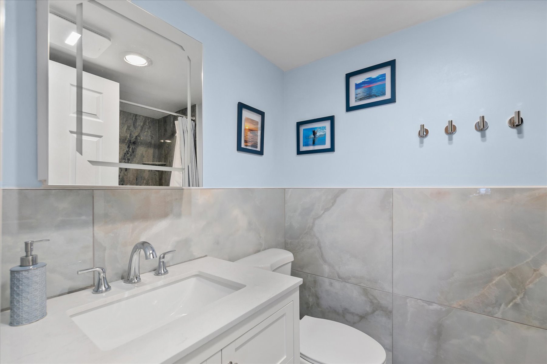 Primary bath has been beautifully renovated