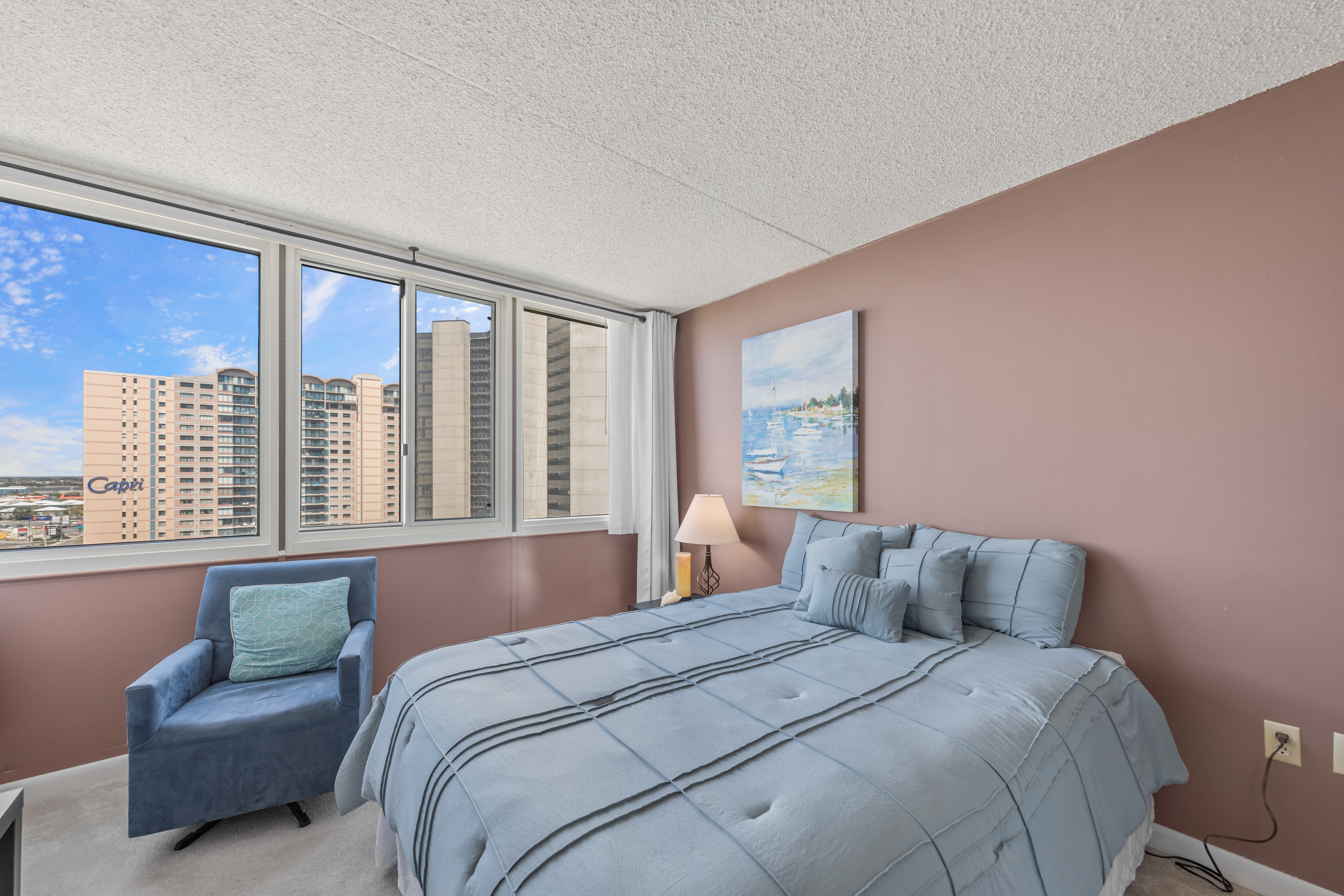 This bedroom will be a cool and calming retreat after a fun filled day in OCMD