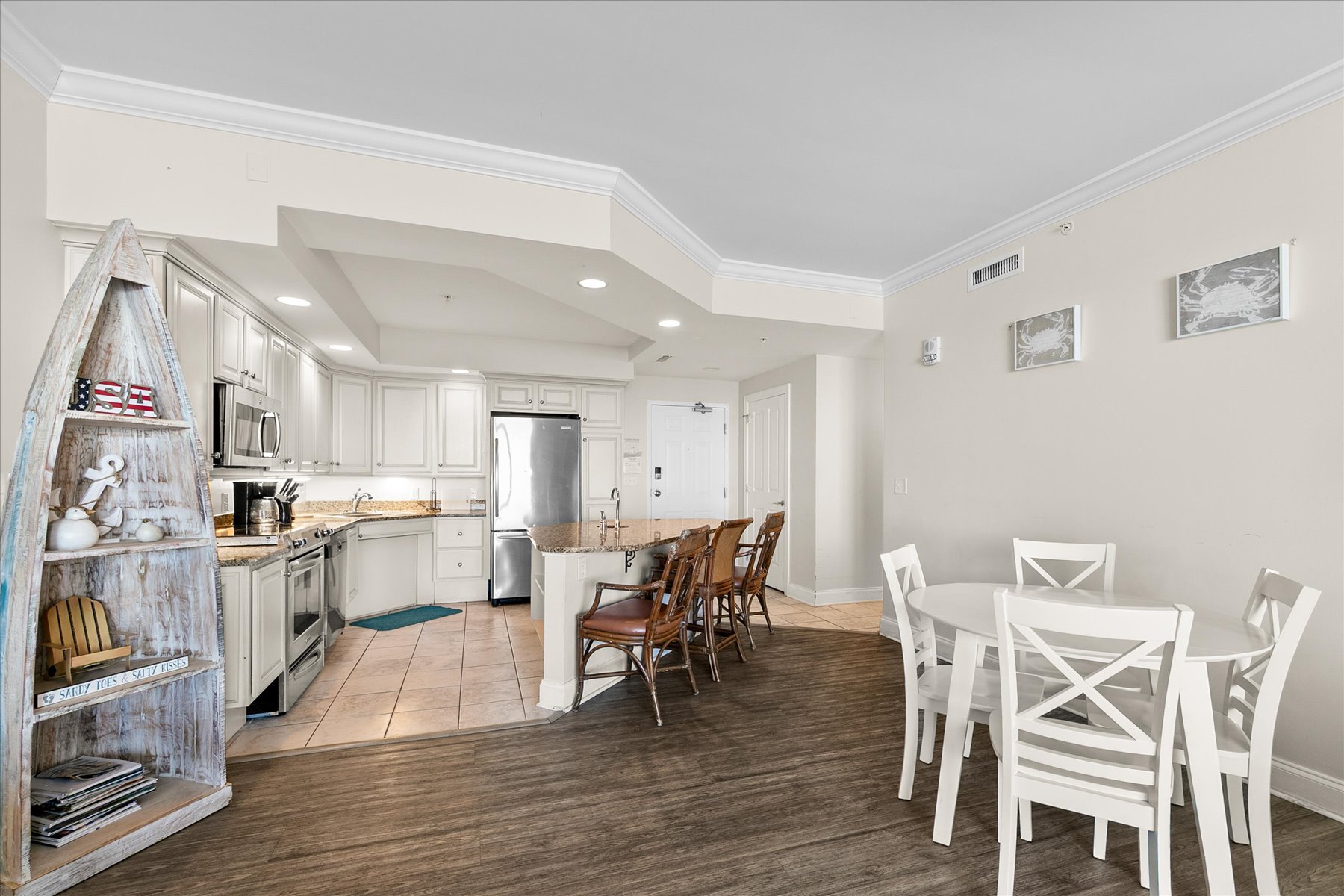 Spacious kitchen and quaint bar area.