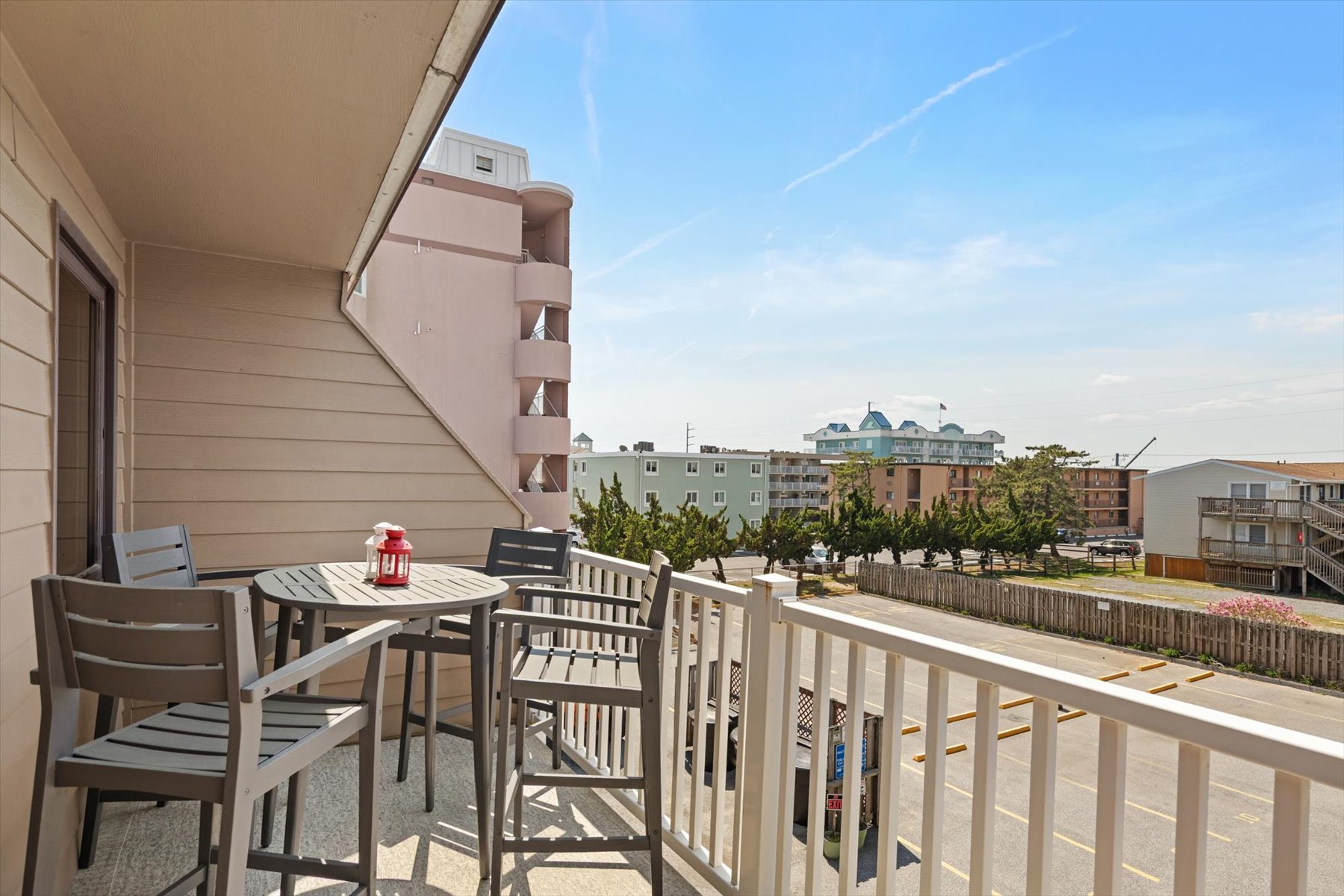 High top seating for 4 on this private balcony.