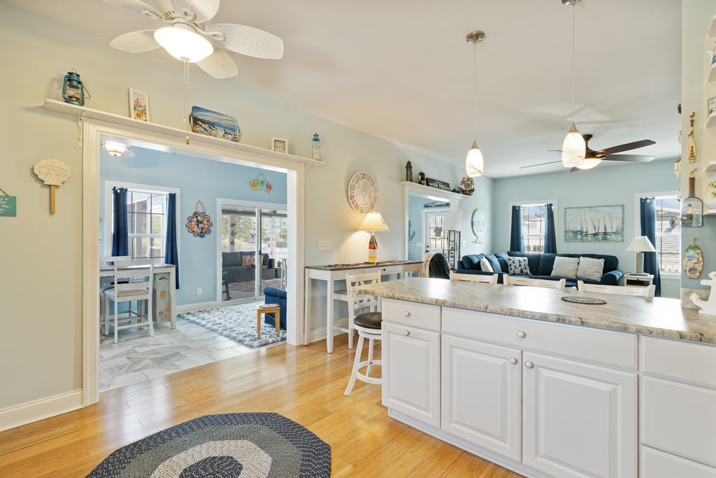 Multiple spaces to hang out and enjoy time together.