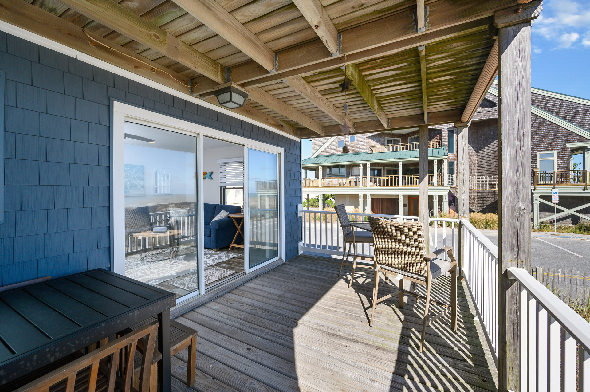Walk right out onto the deck from the living room