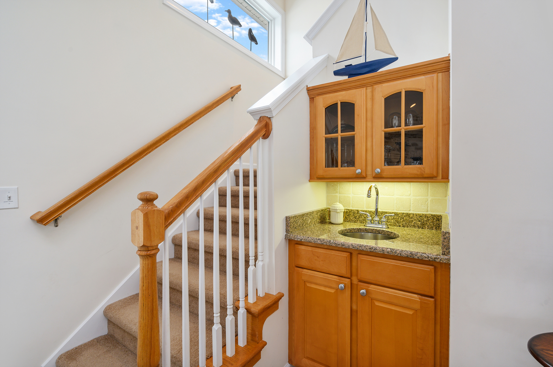 The convenient Wet Bar is perfect for night in