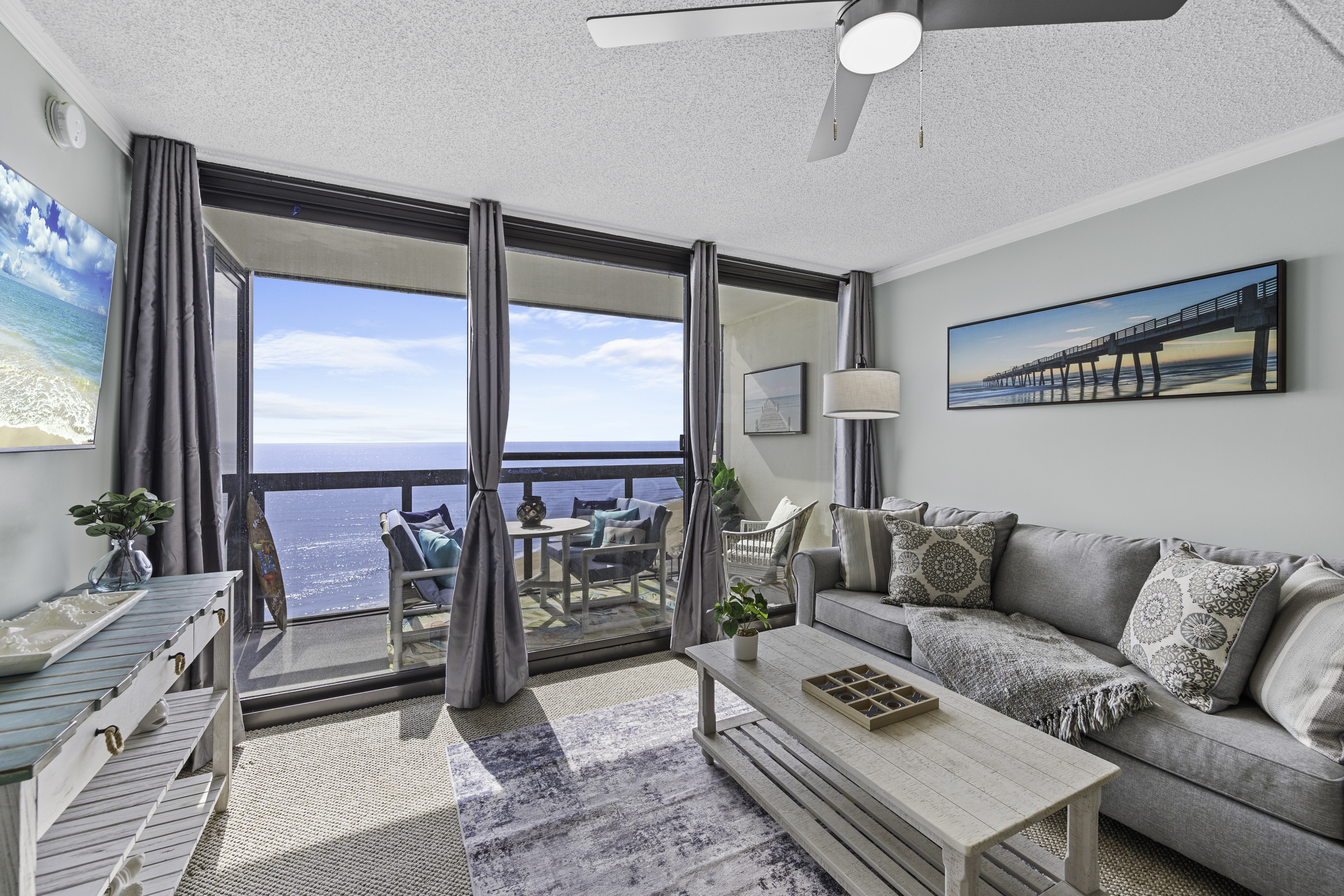 Calming neutral tones will welcome you to your beach vacation home!