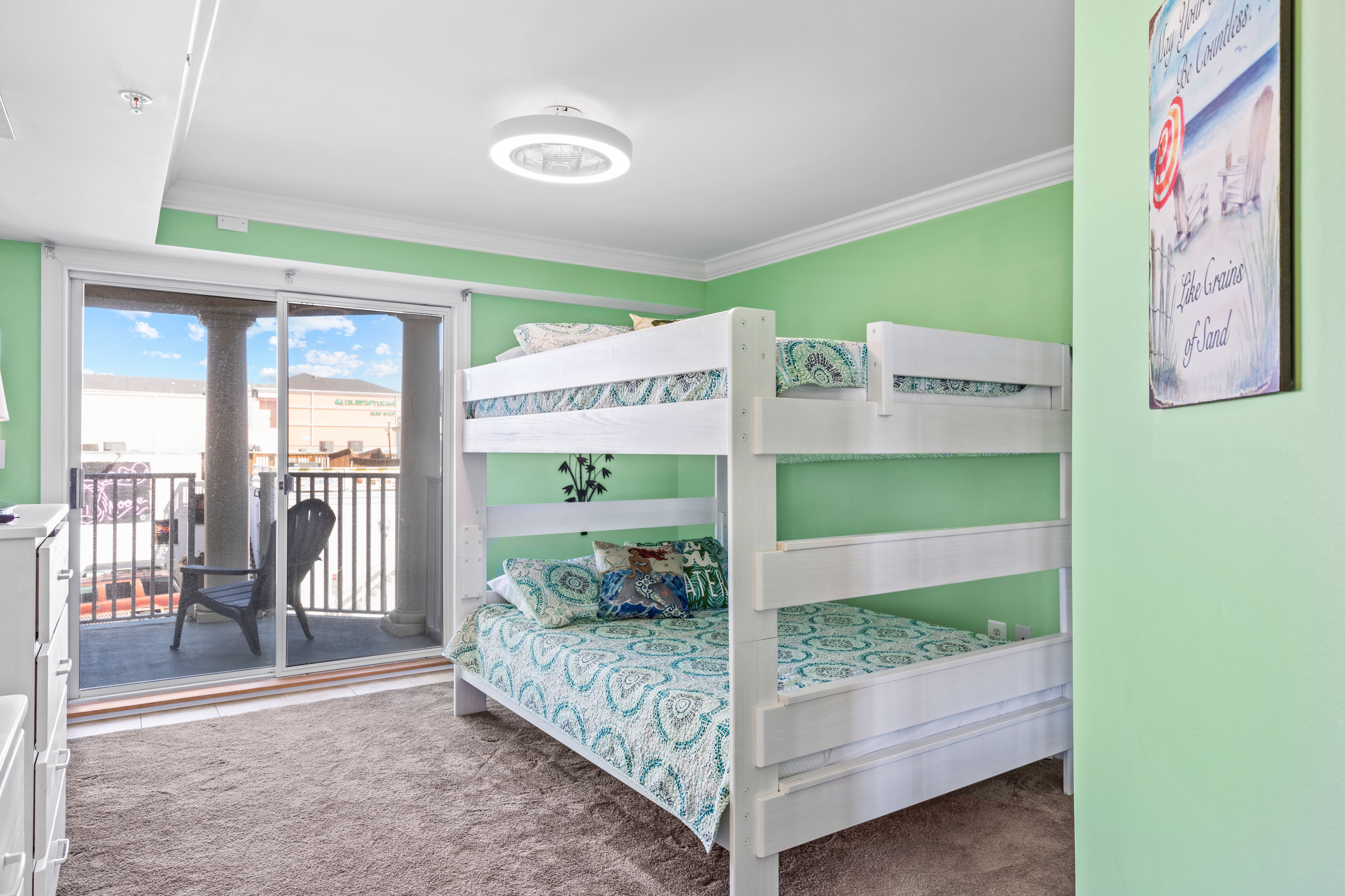 Bedroom 2 with Queen Bunk Beds and attached Full Bath.