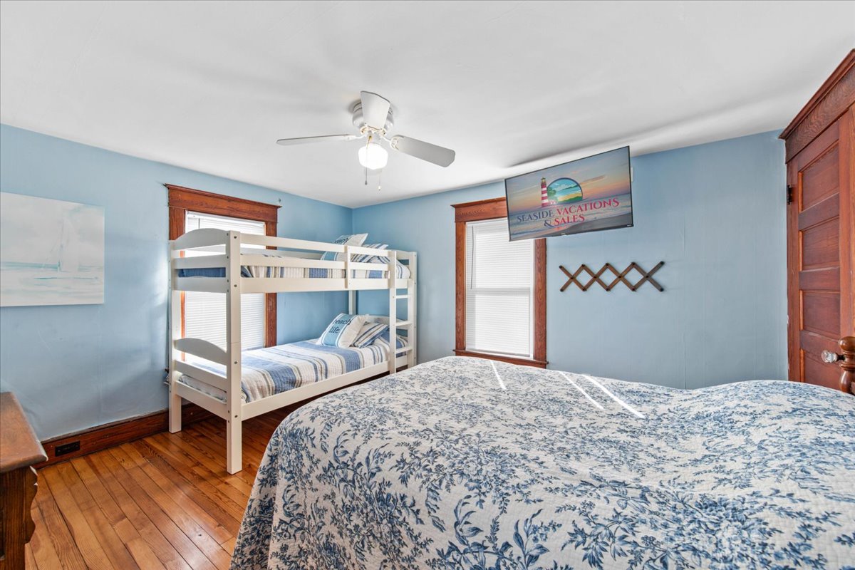 Upstairs, Bedroom 2 has a Full Bed and Twin Bunkbed.