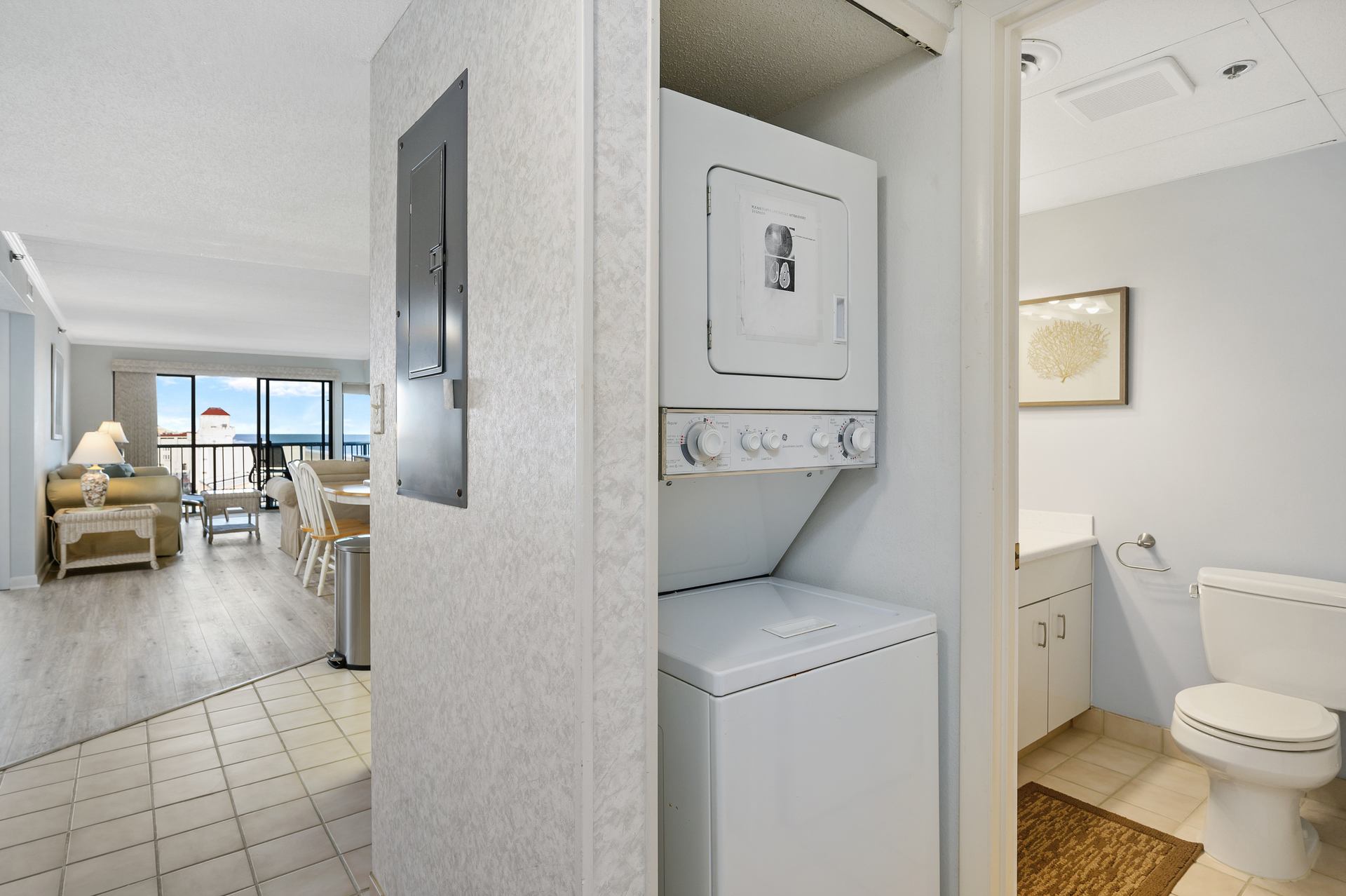 Stacked Washer/Dryer is great to run a quick load of clothes!