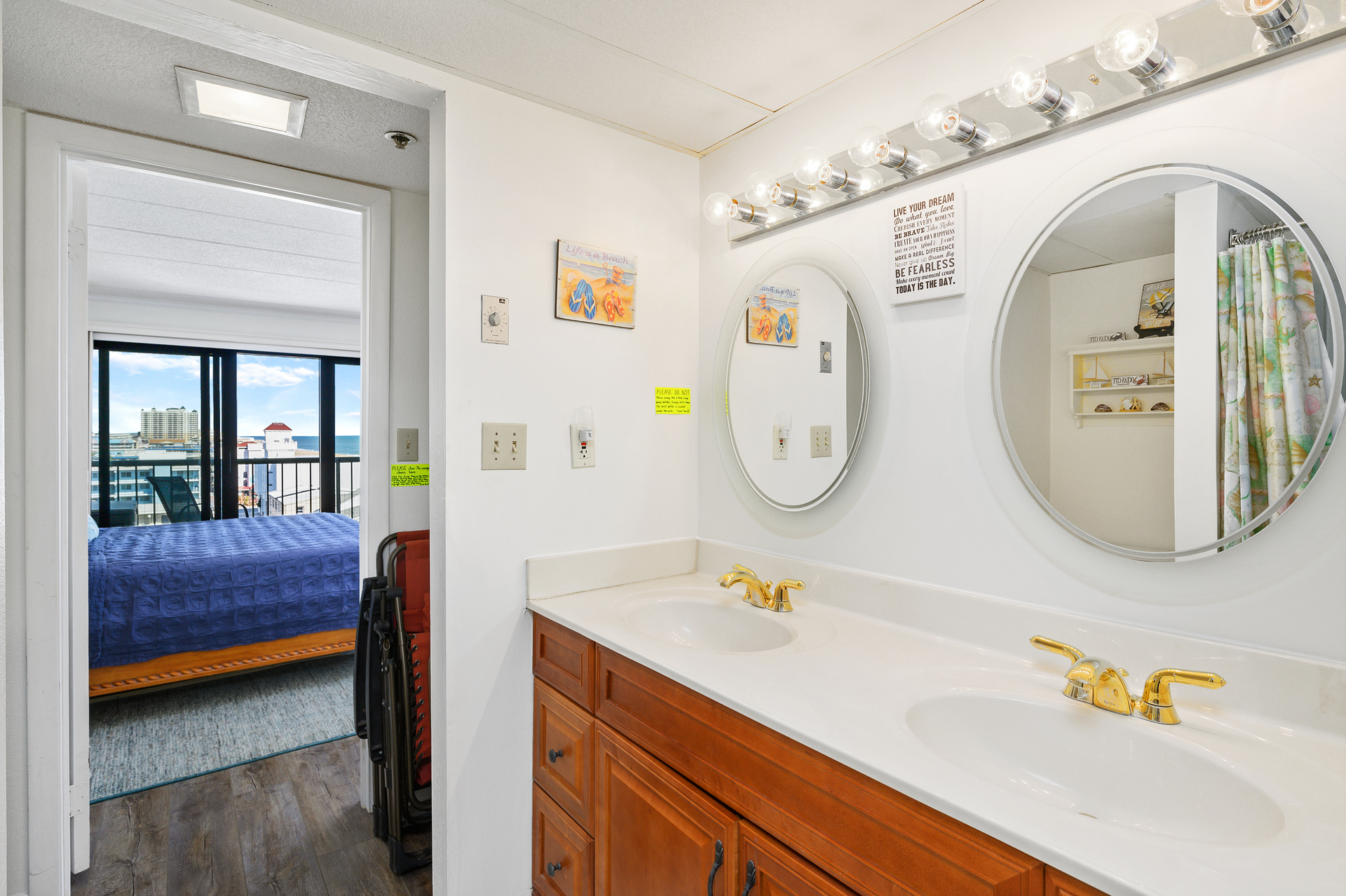 The renovated Primary Bath with convenient double sink