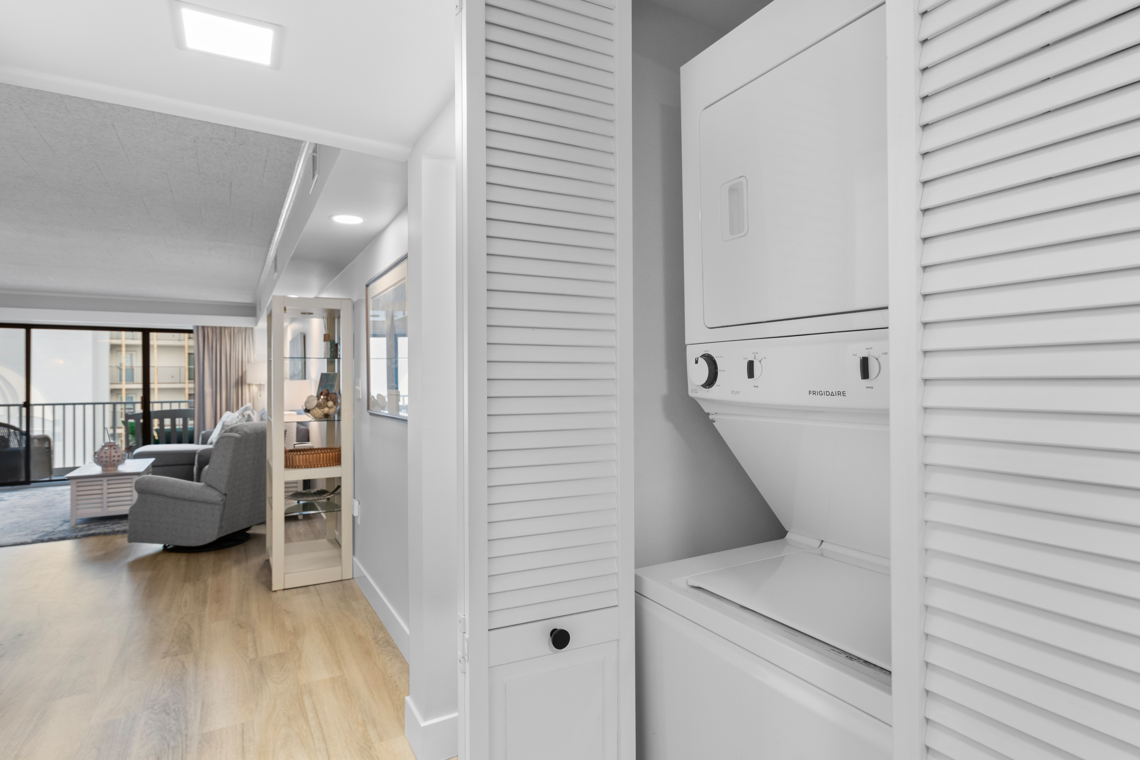 Just in case you need it, there is a convenient stacked Washer and Dryer for you to use while calling Four Seasons 503 home!