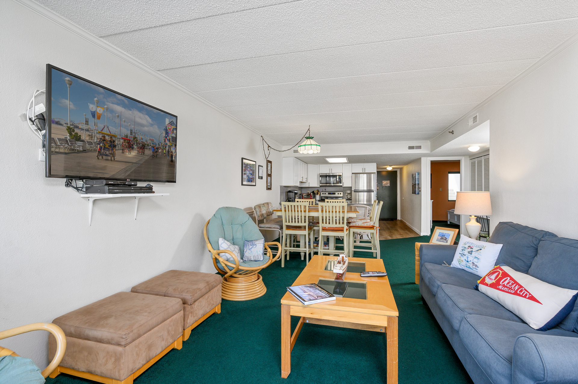 There is plenty of space for the family to spread out to relax and enjoy a movie together after a day of fun.