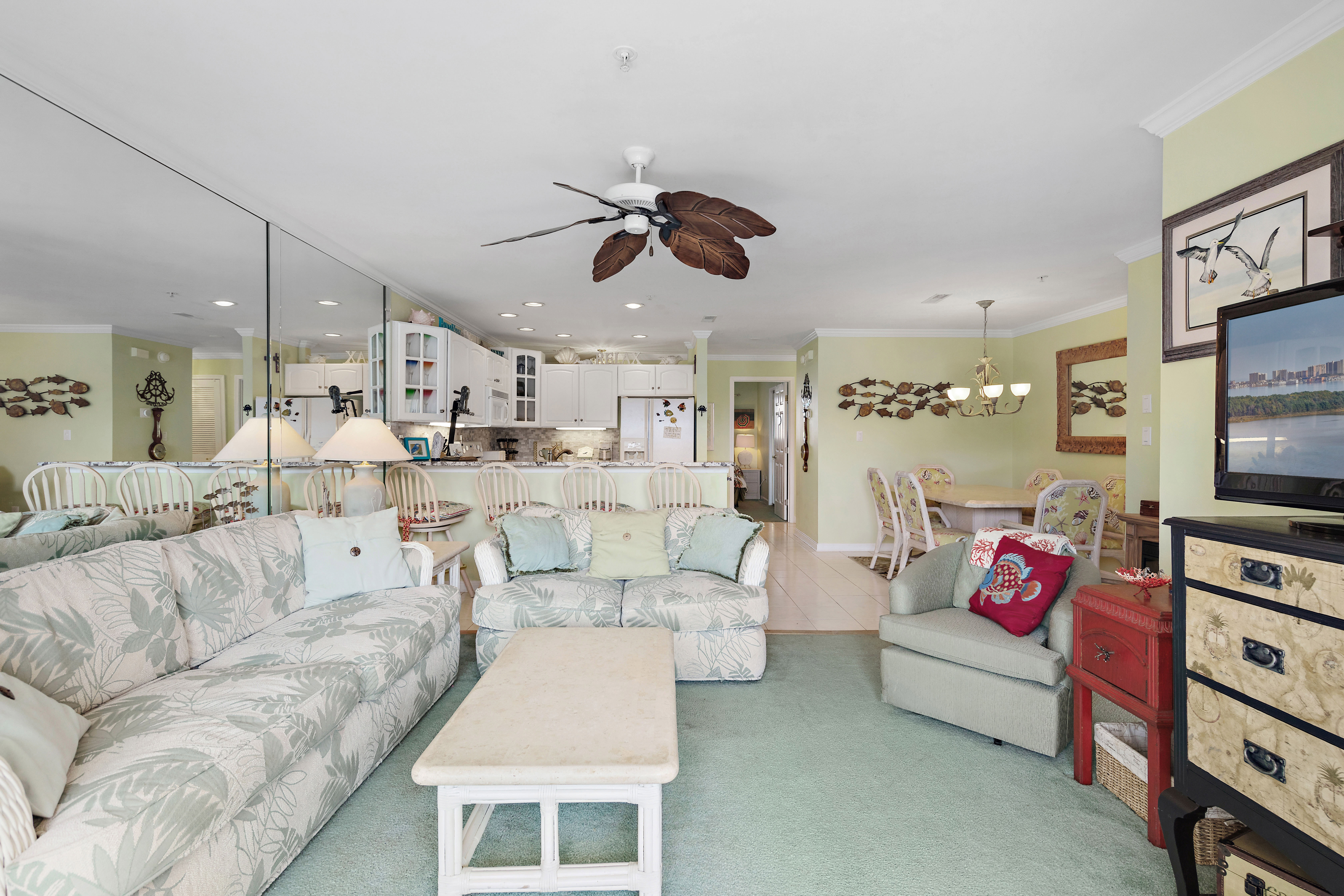 Adorned in cool, beachy colors, you'll instantly feel like you're on island time!