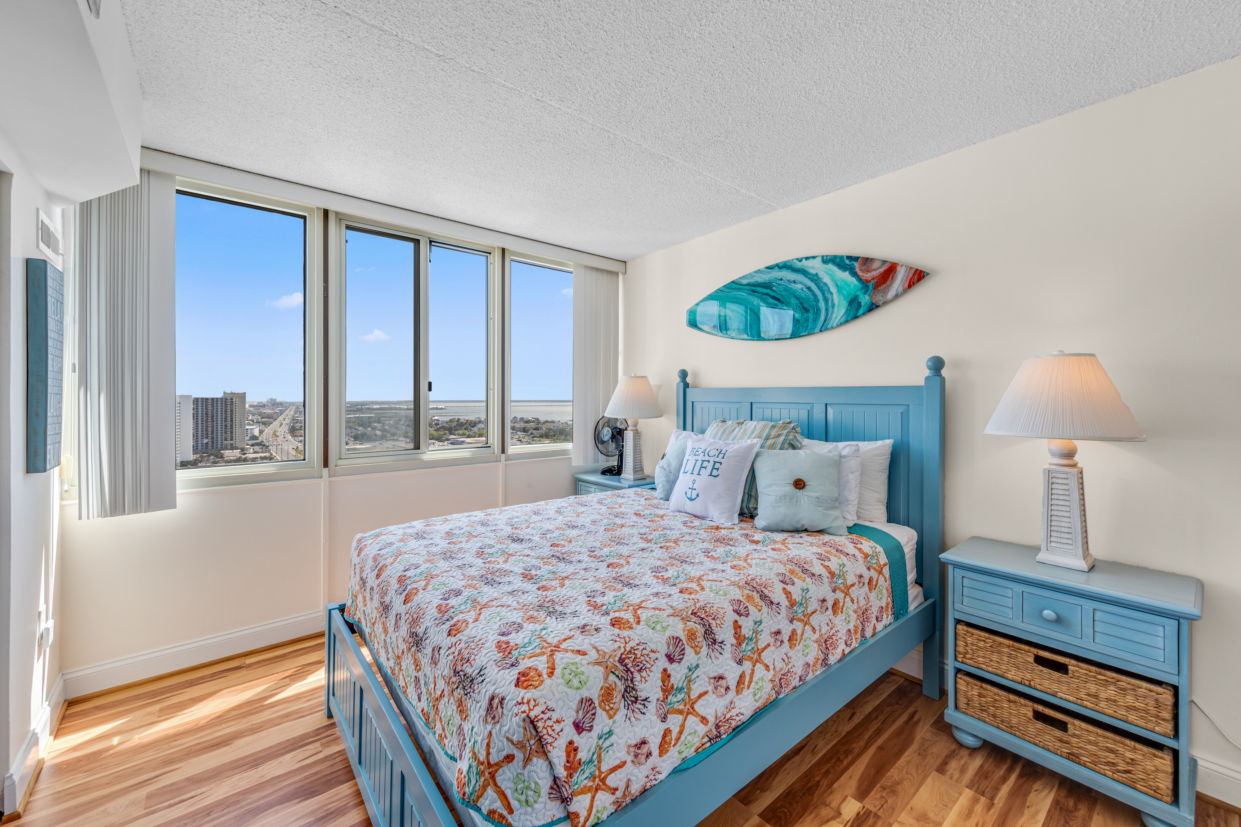 Beautiful Bedroom 1 has a comfy Queen Bed and gorgeous Views.