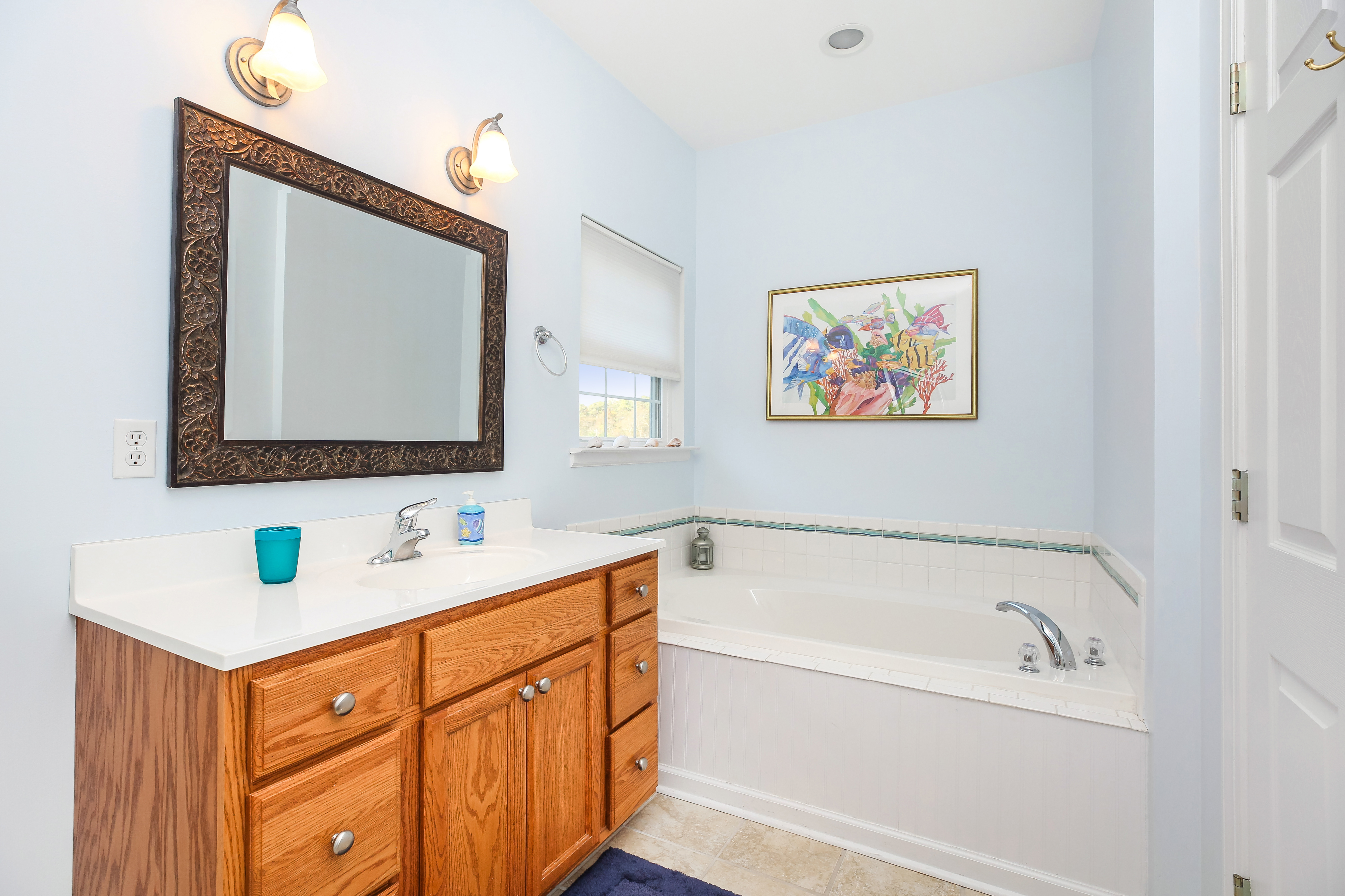 Gorgeous Master Bath with Jacuzzi Tub and lots of Vanity space.