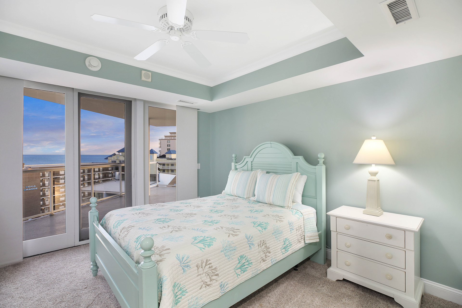 Soothing Colors of Dune Grass & Coastal White promise a soothing night`s sleep.