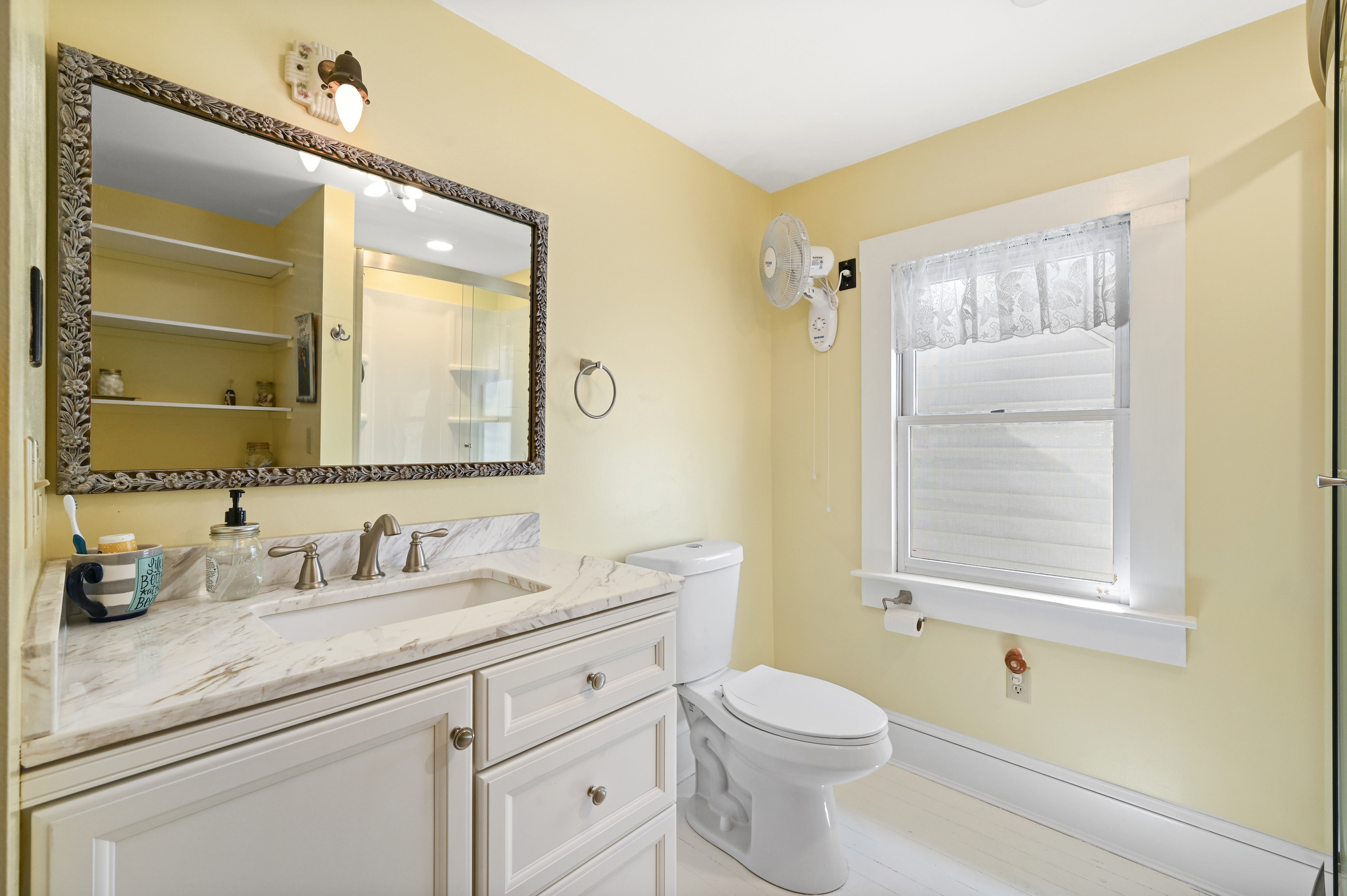 Family Tides has a Brand New Renovated Full Bath with Walk-in Glass Shower.