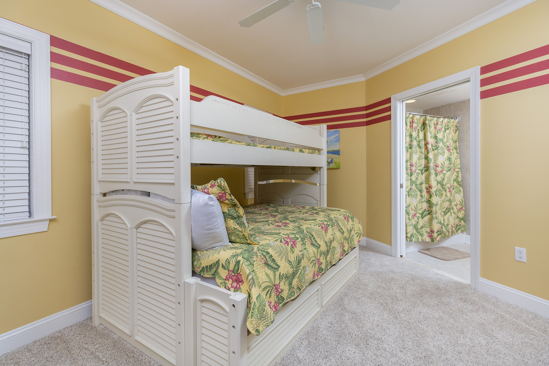 Bedroom 2 has a Pyramid Bunk Twin Trundle and sleeps 4.