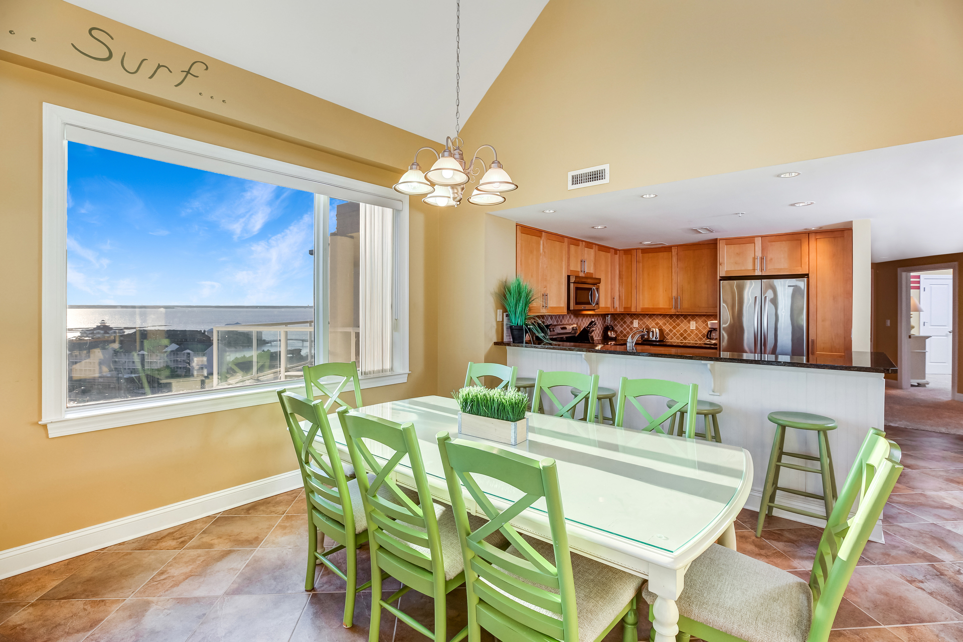 Enjoy amazing Views of the Bay while Dining, or Dine Al Fresco on the huge Furnished Balcony.