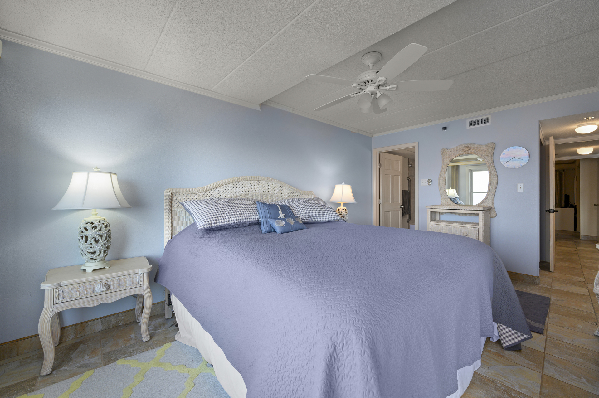 Colors of Sand and Sea in the Oceanfront Primary Bedroom.