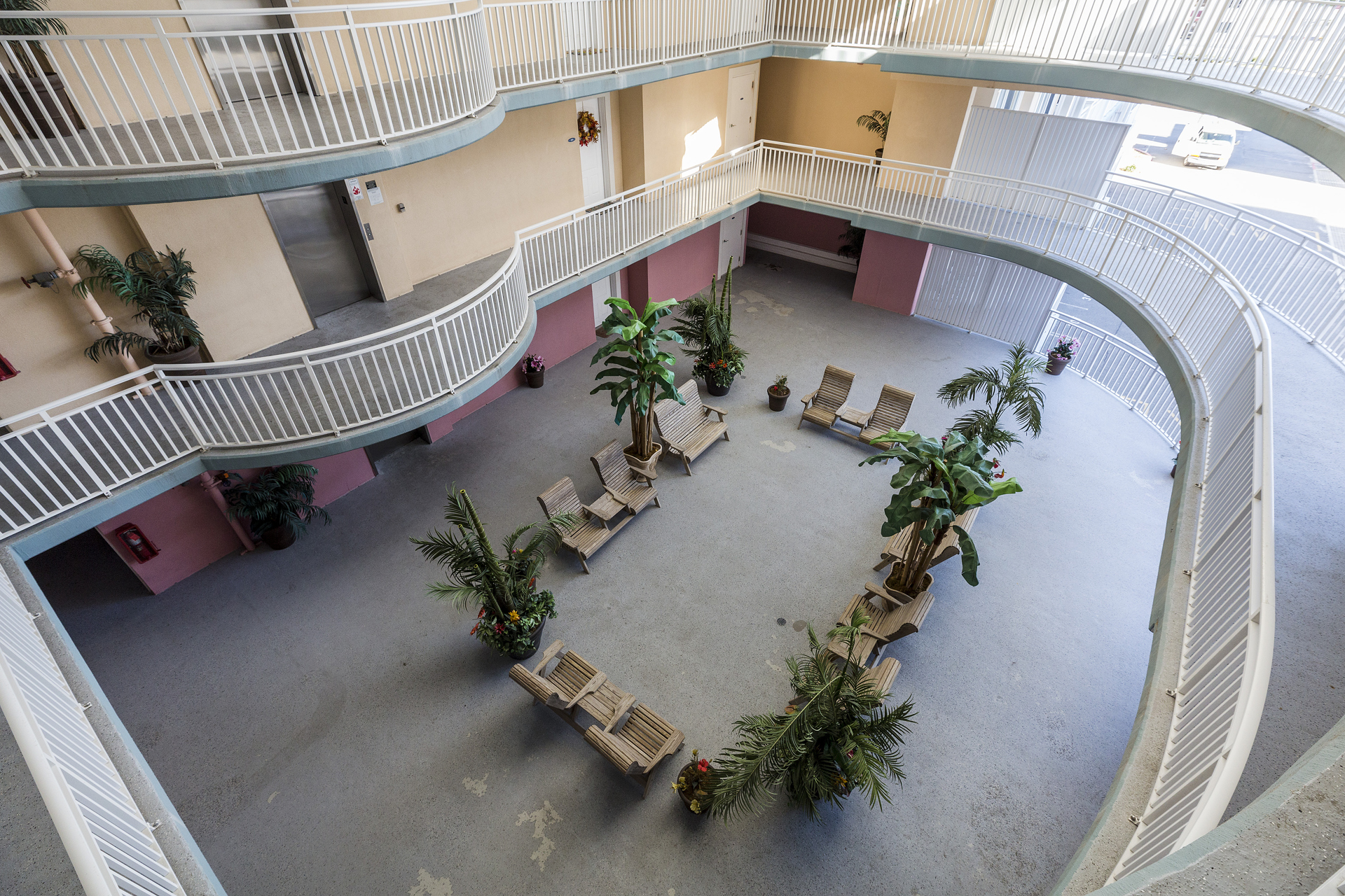 Looking down at the Atrium from Sunset Beach 301.